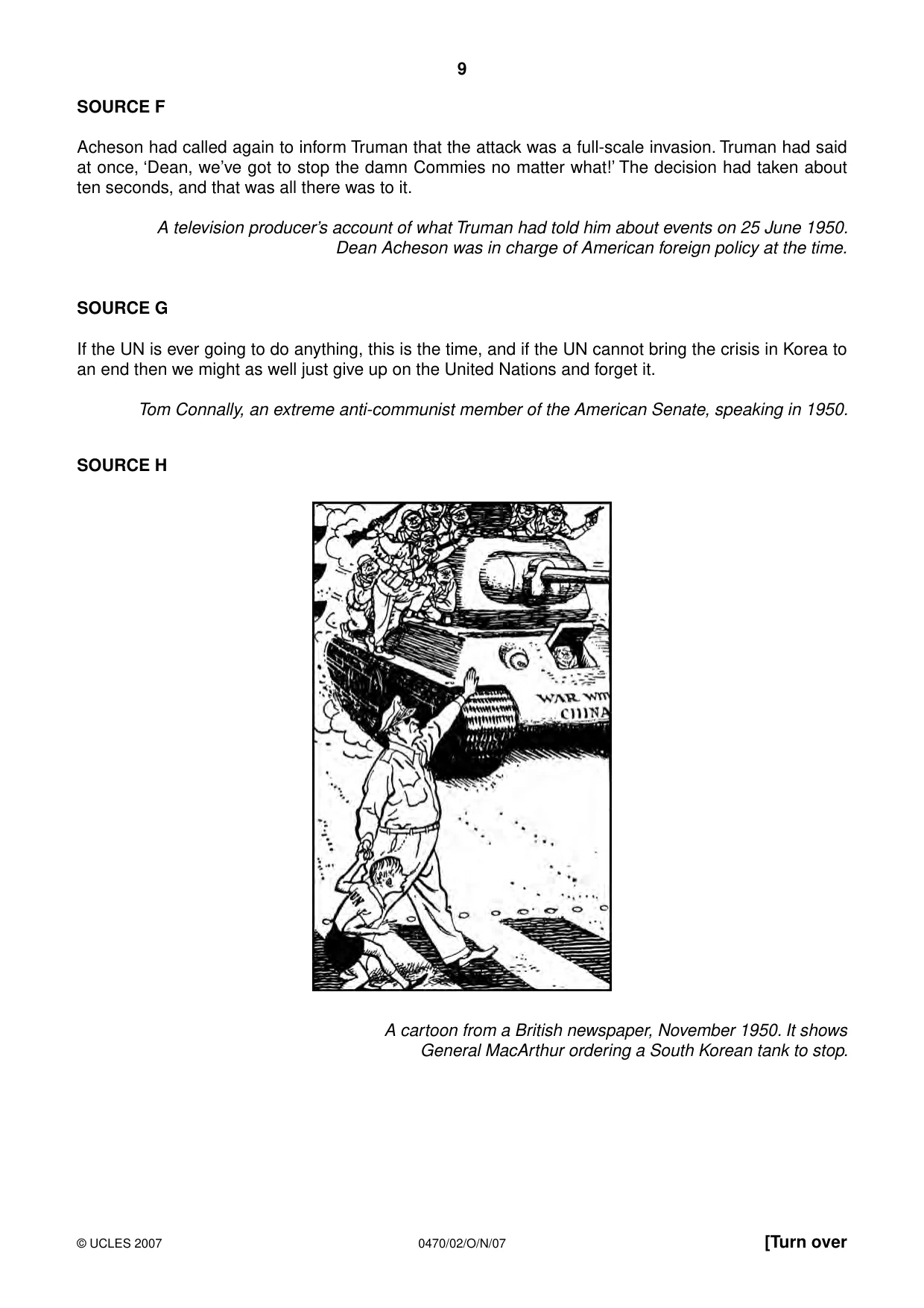 Cambridge IGCSE History 0470 2007 Oct/Nov Paper 2 · Variant 1 question paper, page 9 of 12