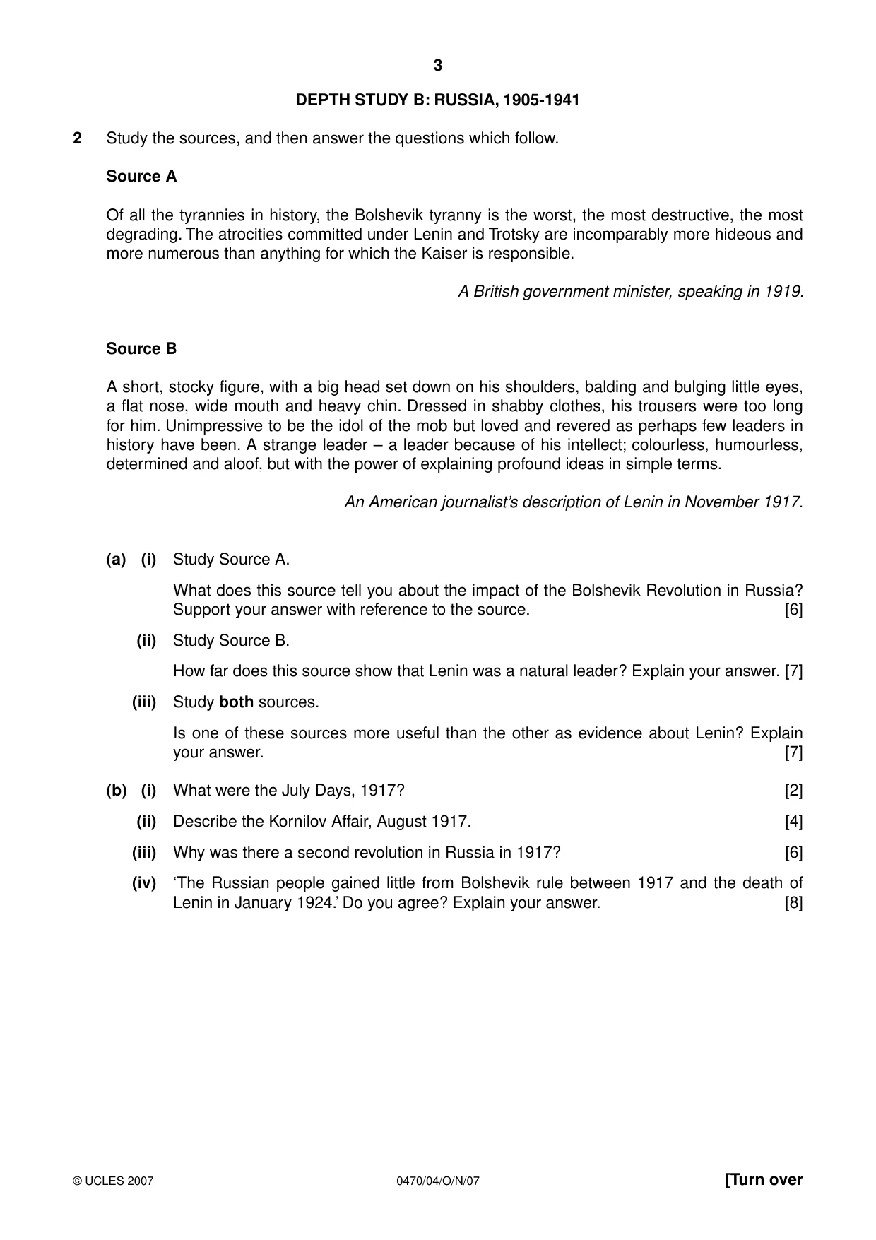 Cambridge IGCSE History 0470 2007 Oct/Nov Paper 4 · Variant 1 question paper, page 3 of 11