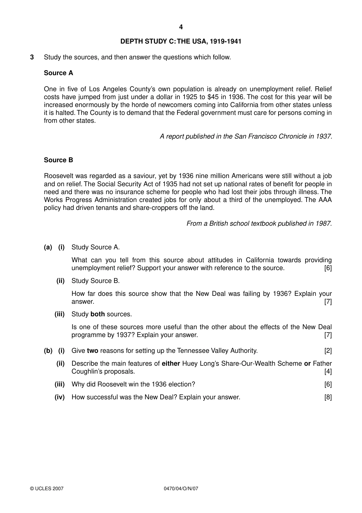 Cambridge IGCSE History 0470 2007 Oct/Nov Paper 4 · Variant 1 question paper, page 4 of 11