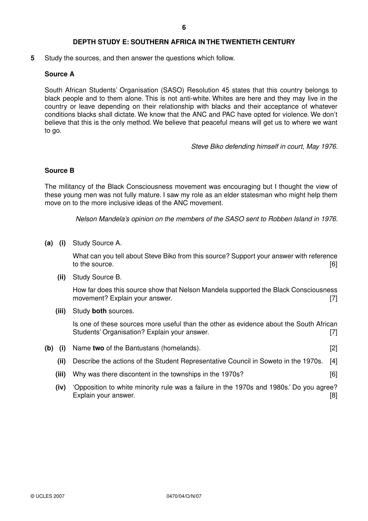 Cambridge IGCSE History 0470 2007 Oct/Nov Paper 4 · Variant 1 question paper, page 5 of 11
