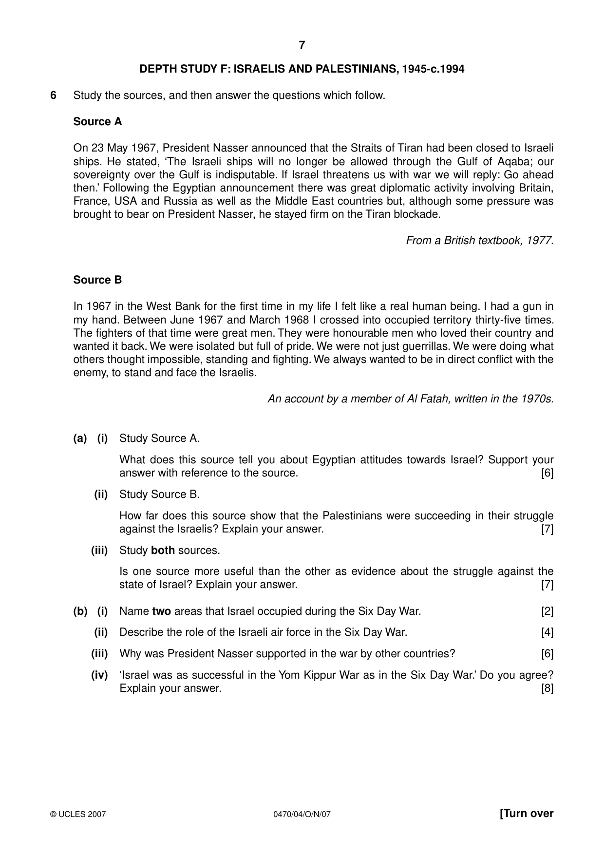 Cambridge IGCSE History 0470 2007 Oct/Nov Paper 4 · Variant 1 question paper, page 6 of 11