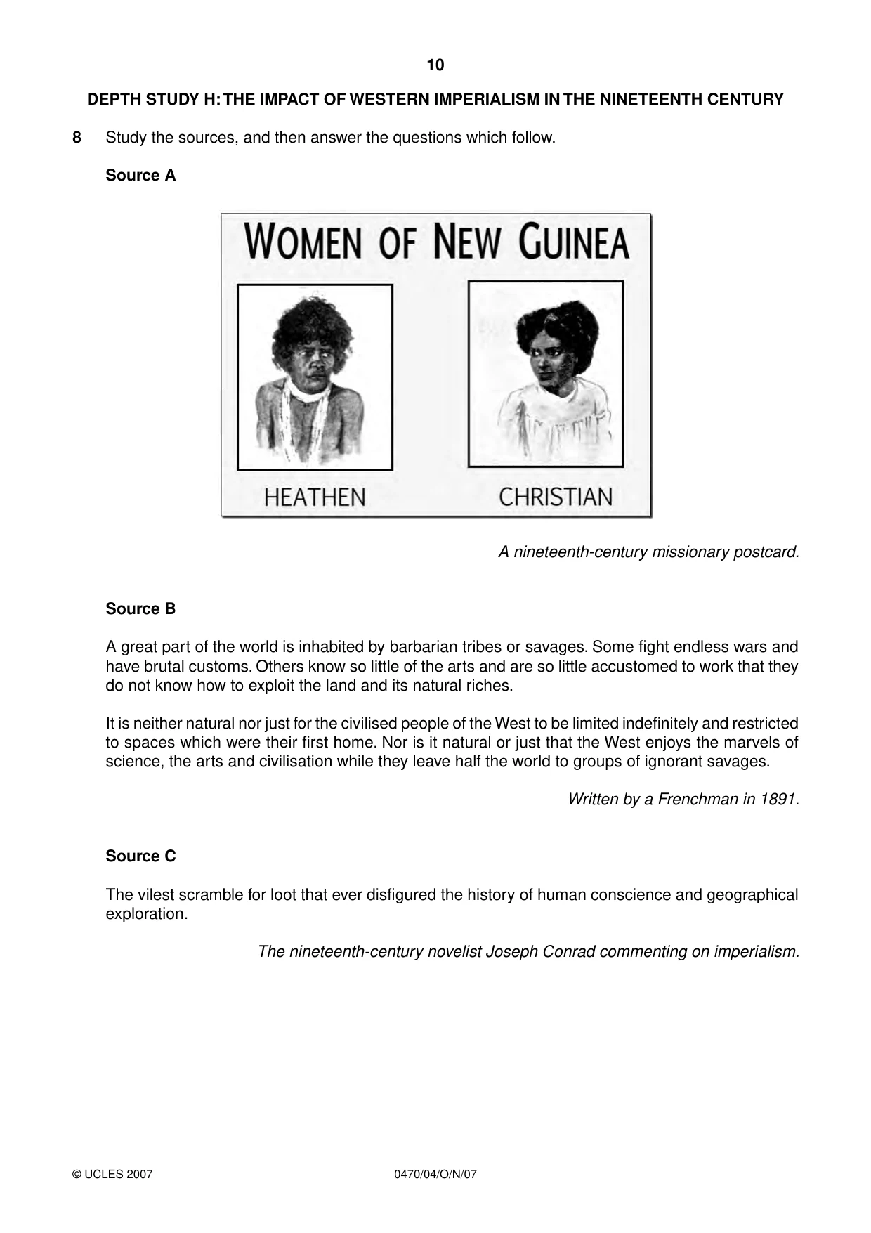 Cambridge IGCSE History 0470 2007 Oct/Nov Paper 4 · Variant 1 question paper, page 9 of 11