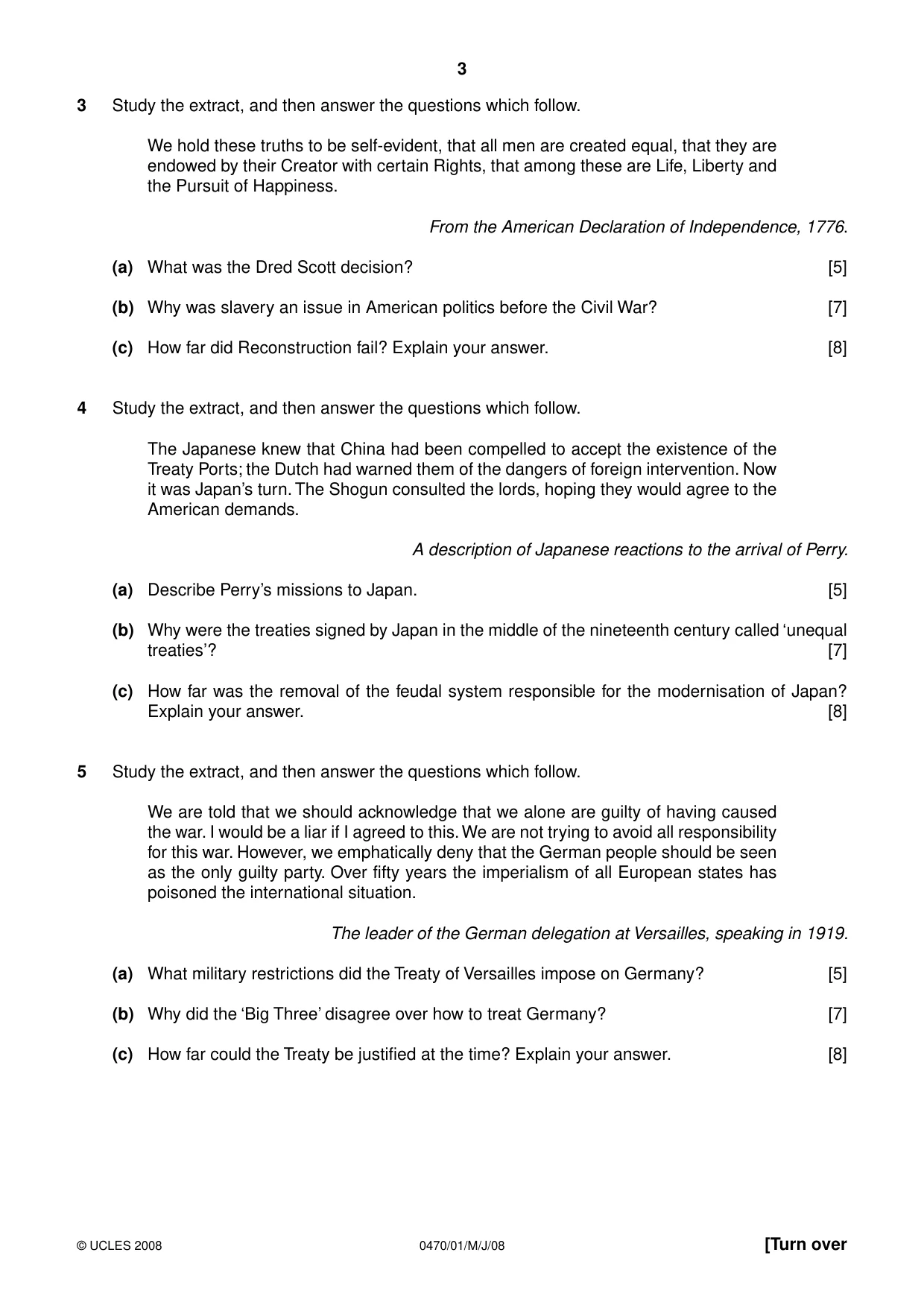 Cambridge IGCSE History 0470 2008 May/June Paper 1 · Variant 1 question paper, page 3 of 20