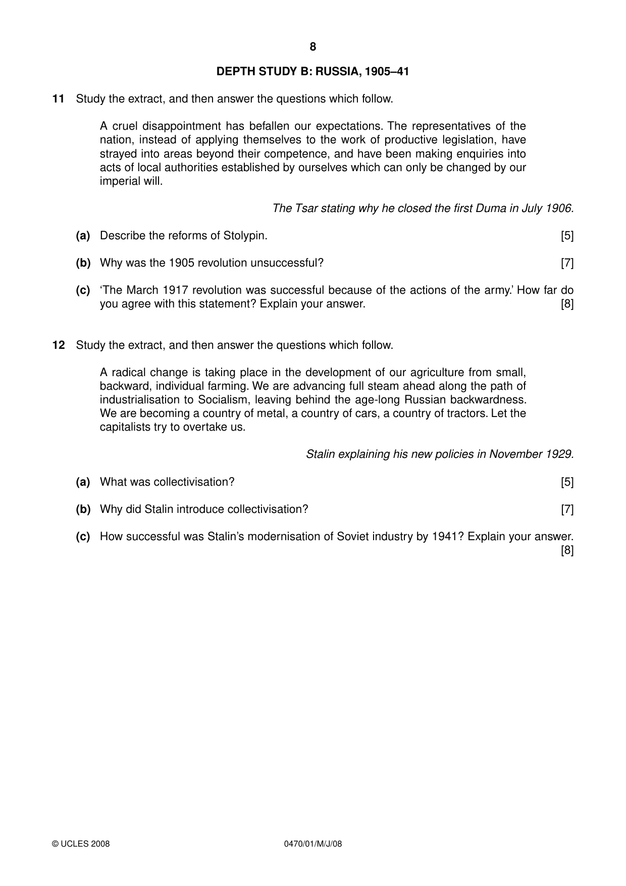 Cambridge IGCSE History 0470 2008 May/June Paper 1 · Variant 1 question paper, page 8 of 20
