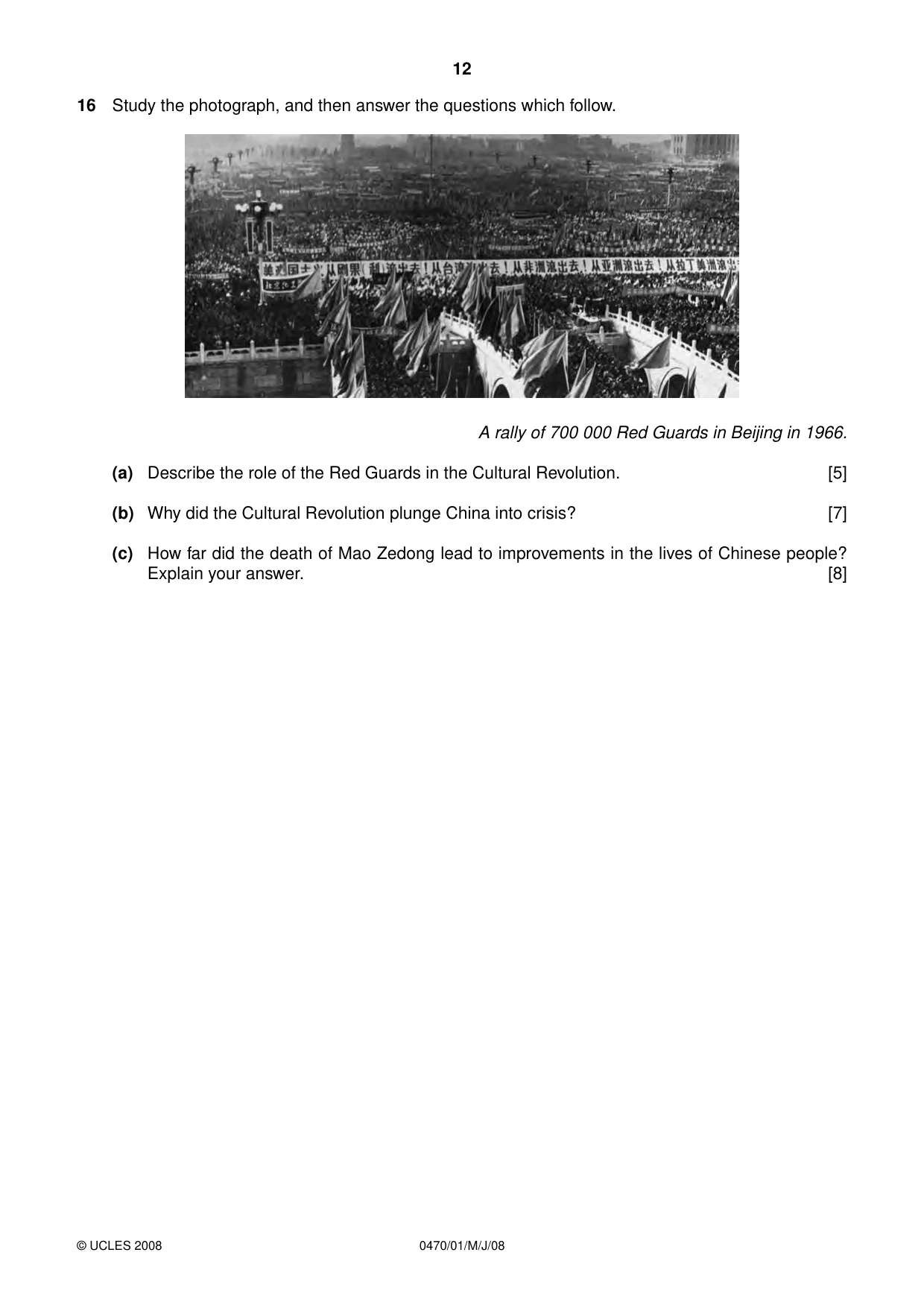 Cambridge IGCSE History 0470 2008 May/June Paper 1 · Variant 1 question paper, page 12 of 20