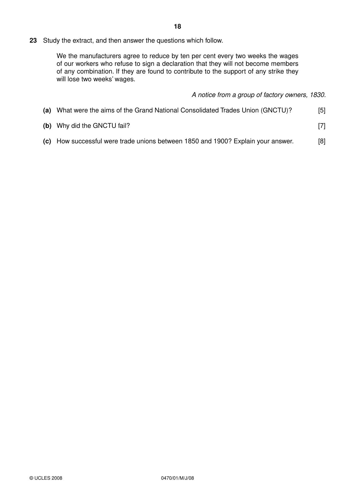 Cambridge IGCSE History 0470 2008 May/June Paper 1 · Variant 1 question paper, page 18 of 20