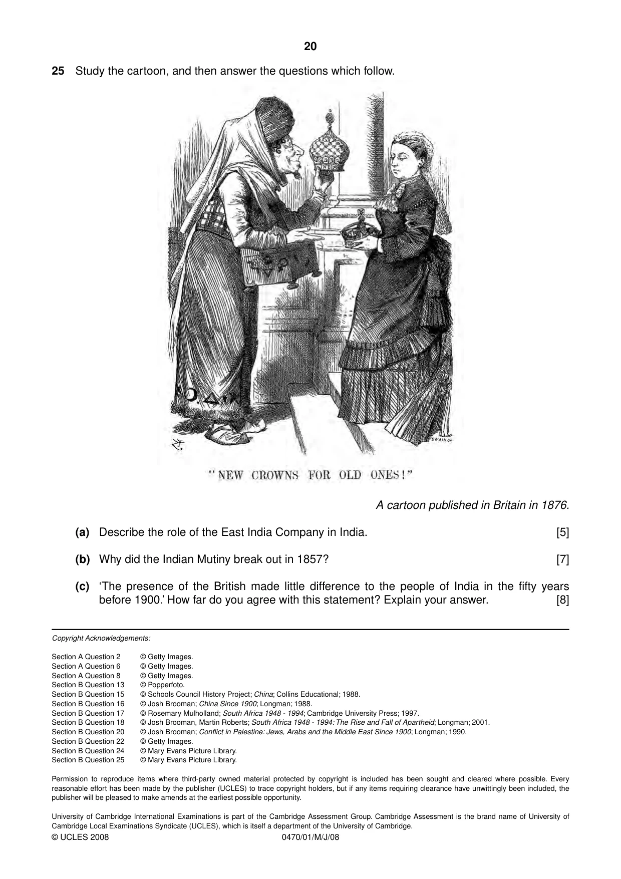Cambridge IGCSE History 0470 2008 May/June Paper 1 · Variant 1 question paper, page 20 of 20