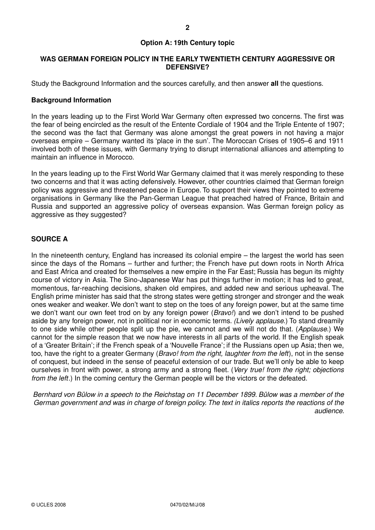 Cambridge IGCSE History 0470 2008 May/June Paper 2 · Variant 1 question paper, page 2 of 12