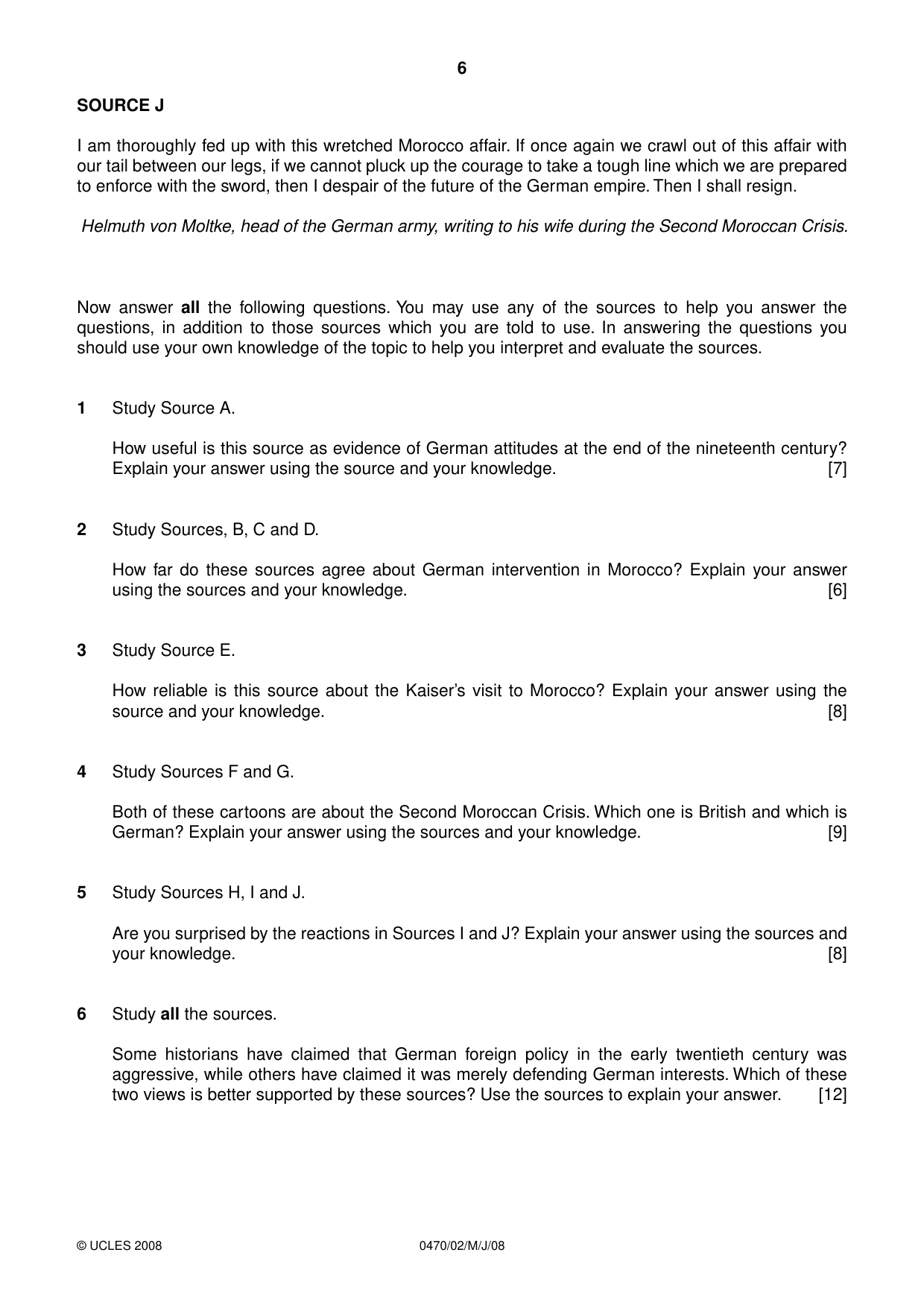Cambridge IGCSE History 0470 2008 May/June Paper 2 · Variant 1 question paper, page 6 of 12