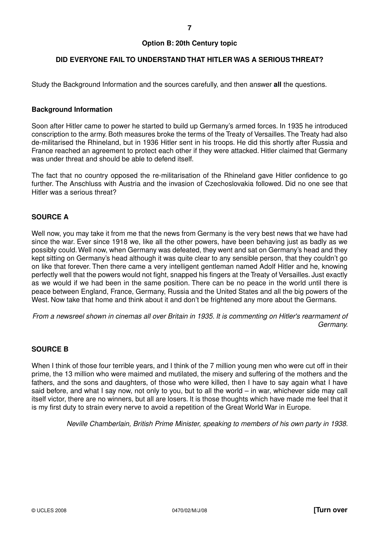 Cambridge IGCSE History 0470 2008 May/June Paper 2 · Variant 1 question paper, page 7 of 12