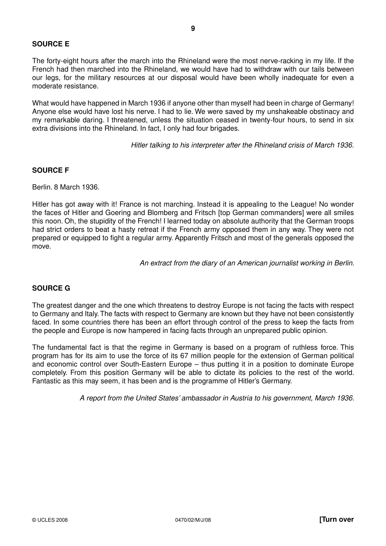 Cambridge IGCSE History 0470 2008 May/June Paper 2 · Variant 1 question paper, page 9 of 12