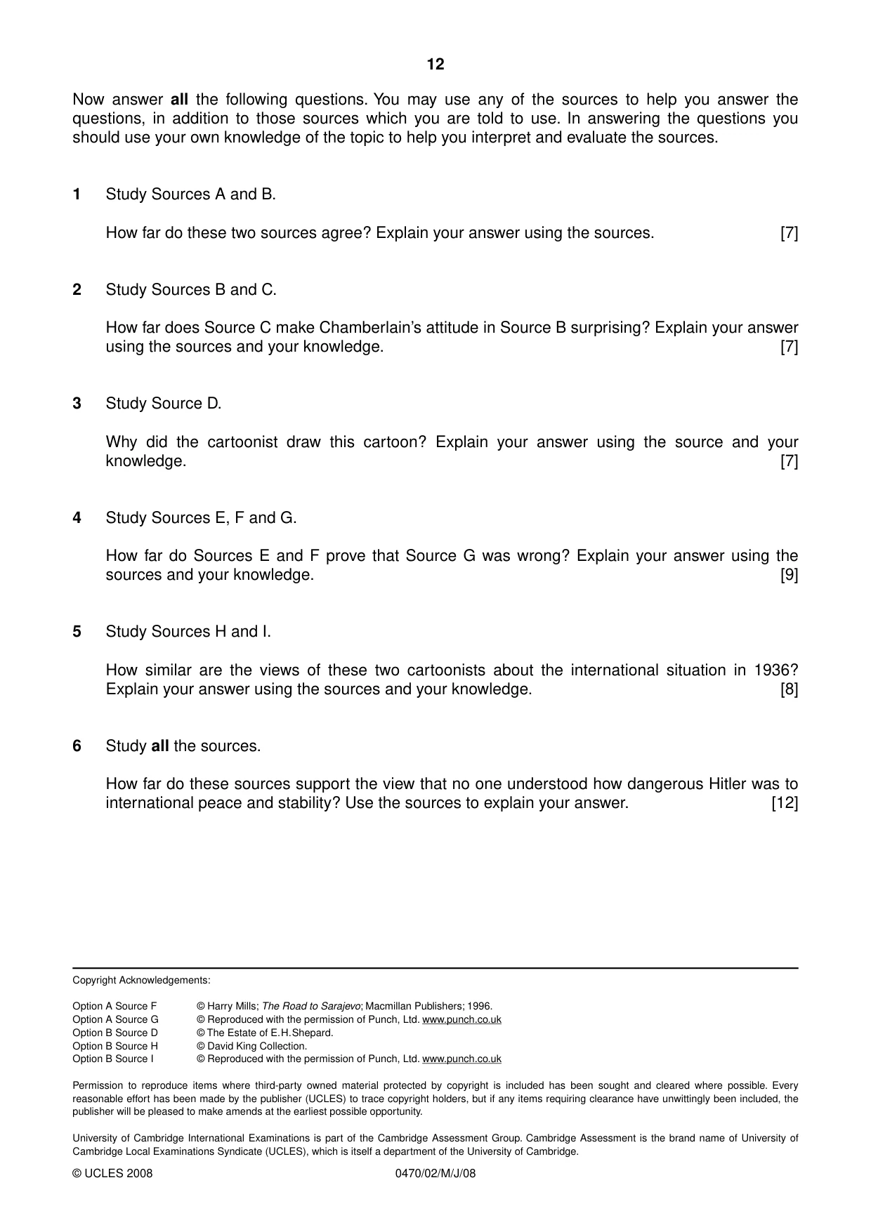 Cambridge IGCSE History 0470 2008 May/June Paper 2 · Variant 1 question paper, page 12 of 12