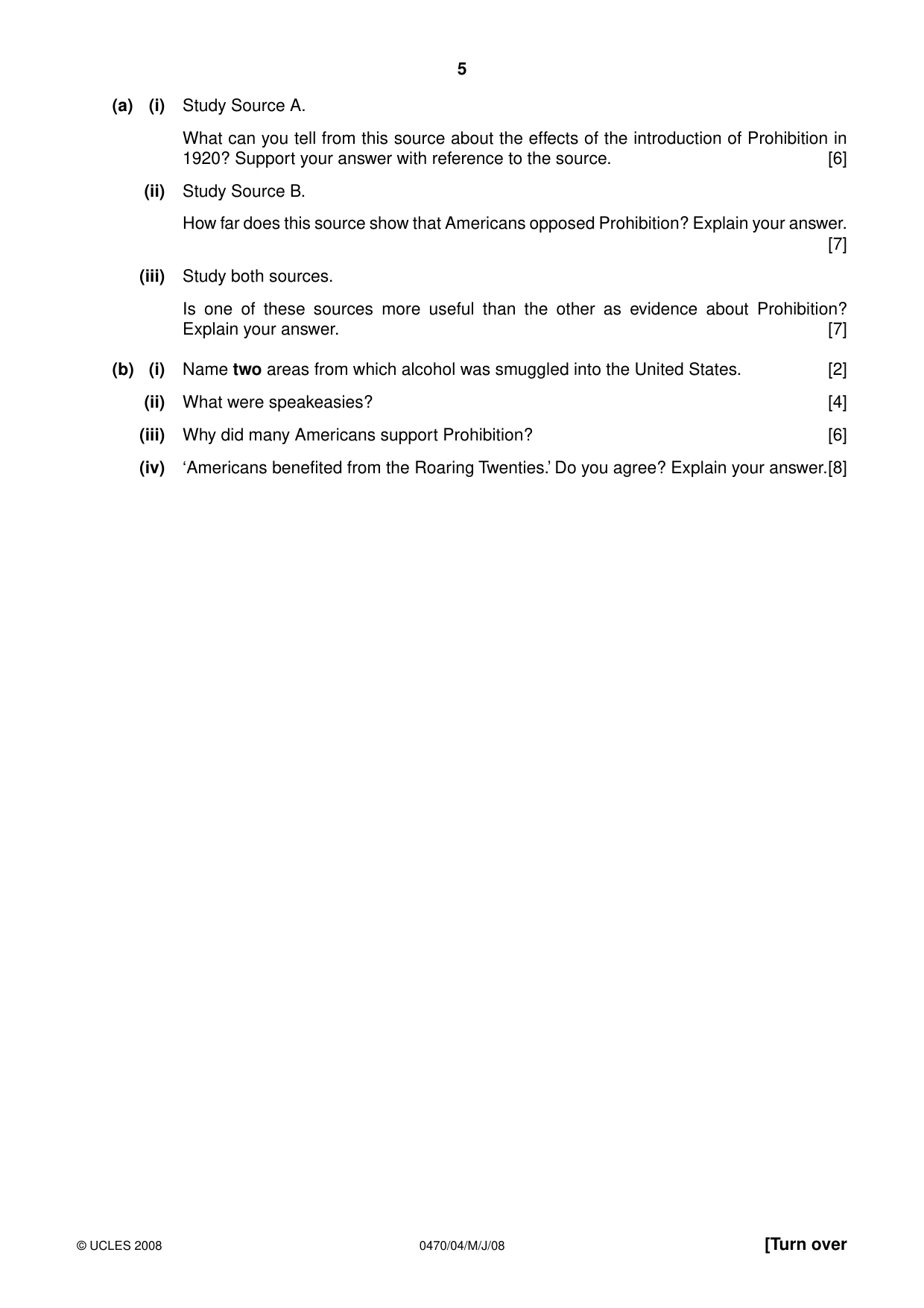 Cambridge IGCSE History 0470 2008 May/June Paper 4 · Variant 1 question paper, page 5 of 16