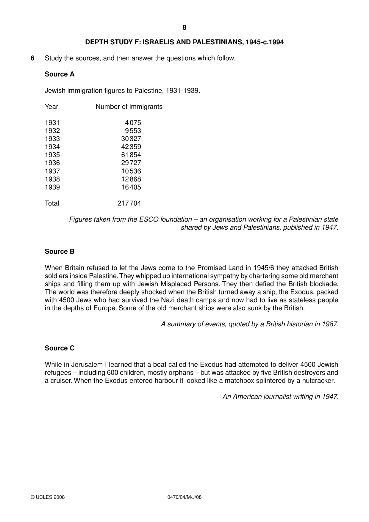 Cambridge IGCSE History 0470 2008 May/June Paper 4 · Variant 1 question paper, page 8 of 16