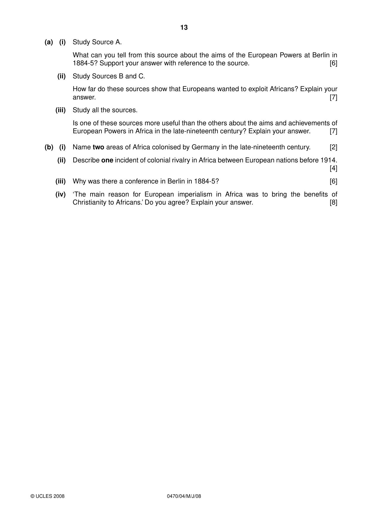 Cambridge IGCSE History 0470 2008 May/June Paper 4 · Variant 1 question paper, page 13 of 16
