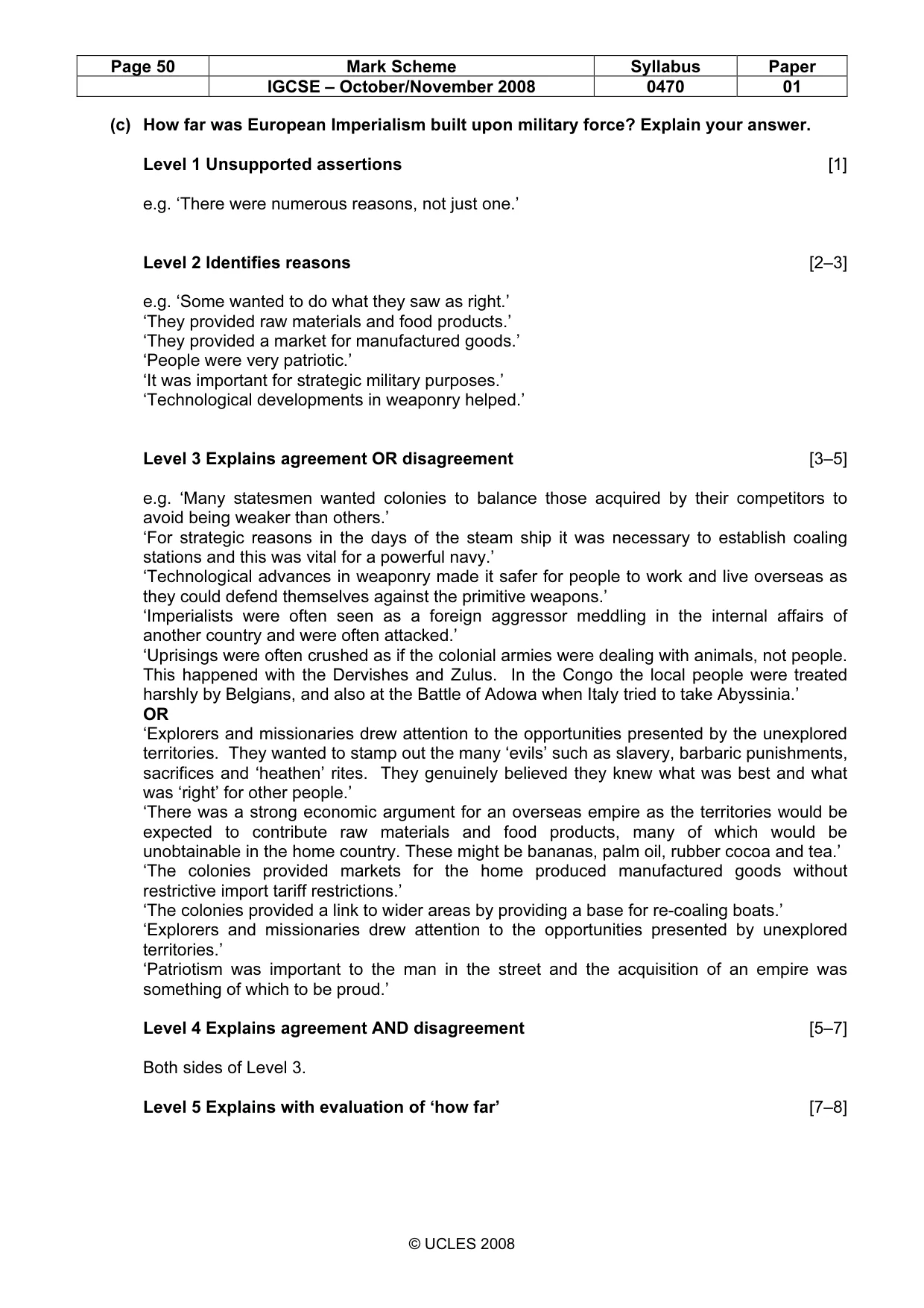 Mark scheme, page 50 of 52