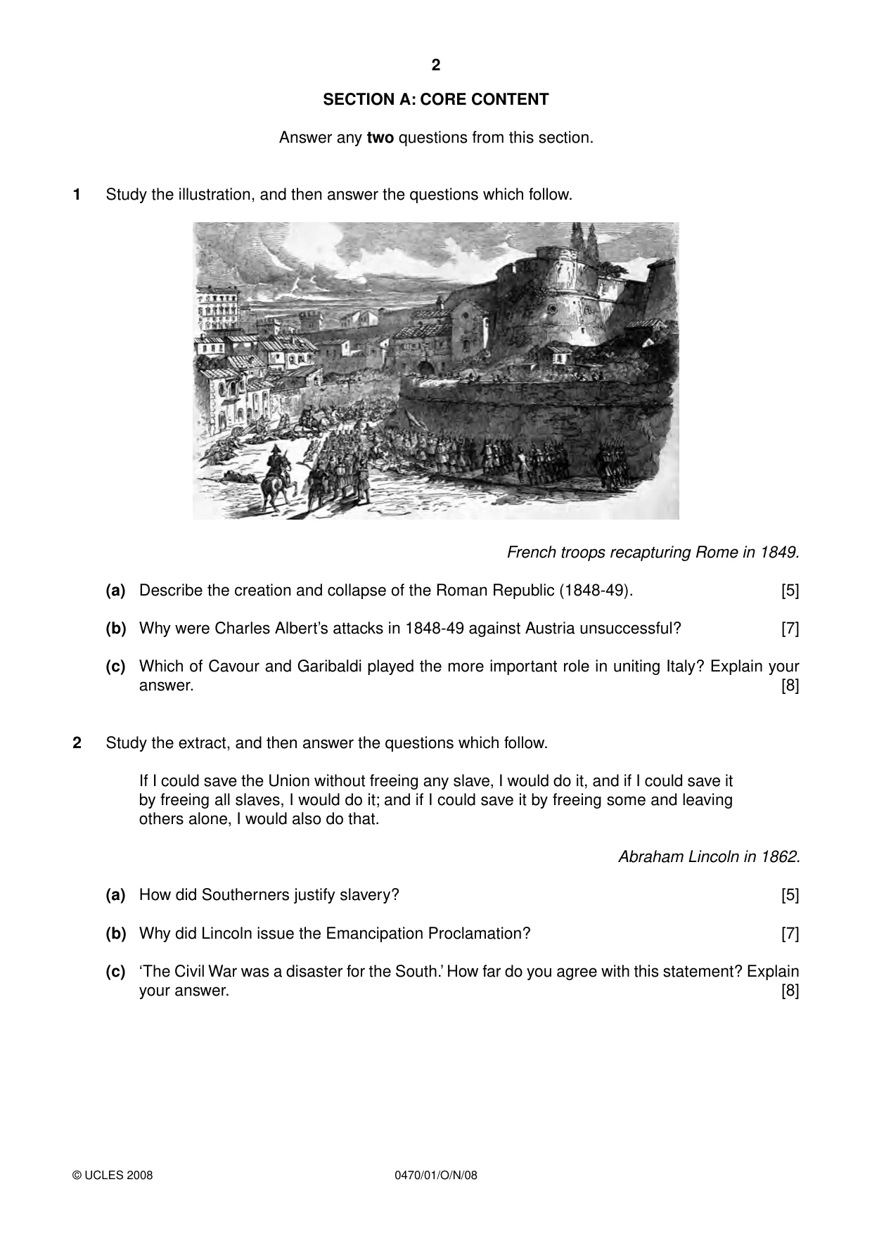 Cambridge IGCSE History 0470 2008 Oct/Nov Paper 1 · Variant 1 question paper, page 2 of 20