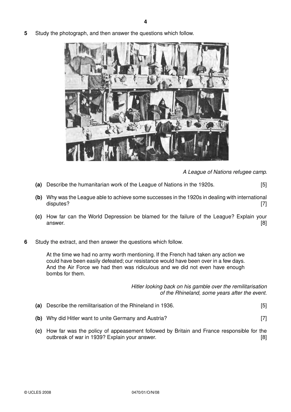 Cambridge IGCSE History 0470 2008 Oct/Nov Paper 1 · Variant 1 question paper, page 4 of 20