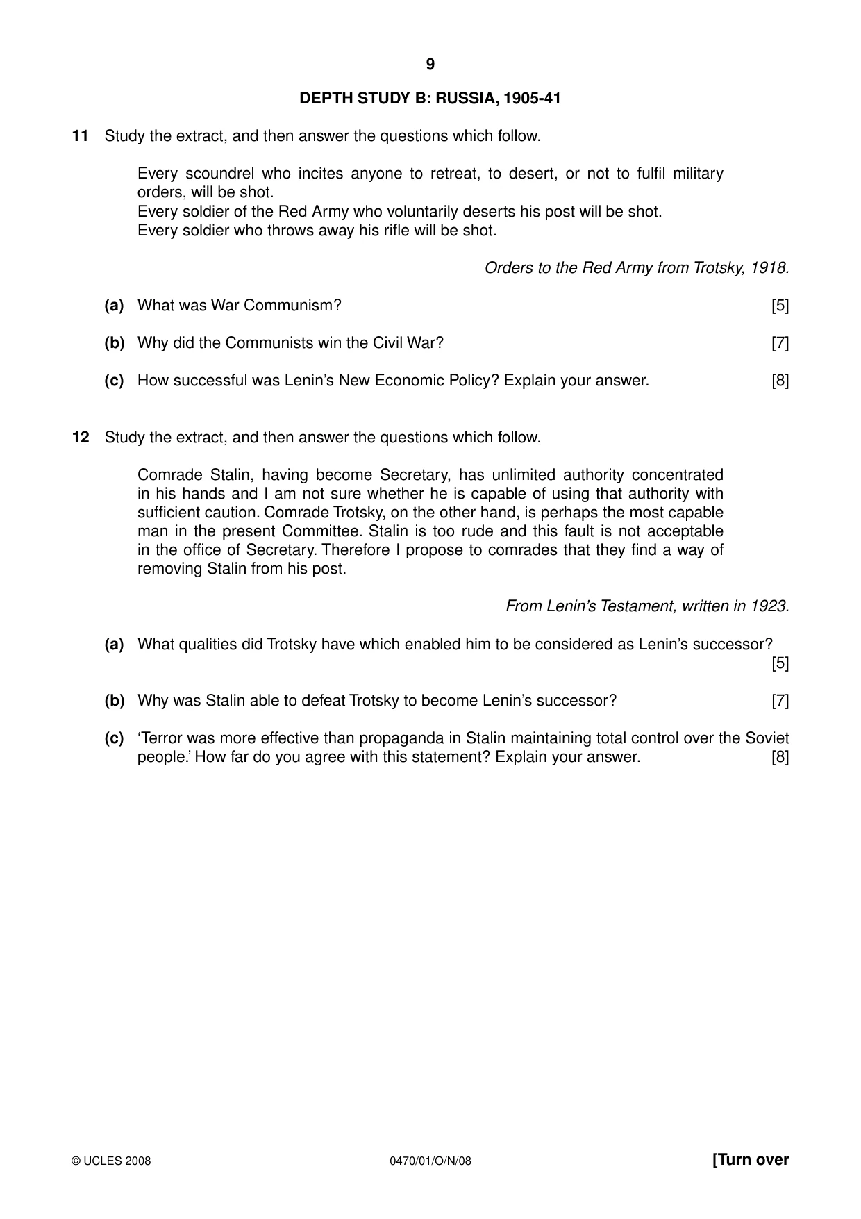 Cambridge IGCSE History 0470 2008 Oct/Nov Paper 1 · Variant 1 question paper, page 9 of 20