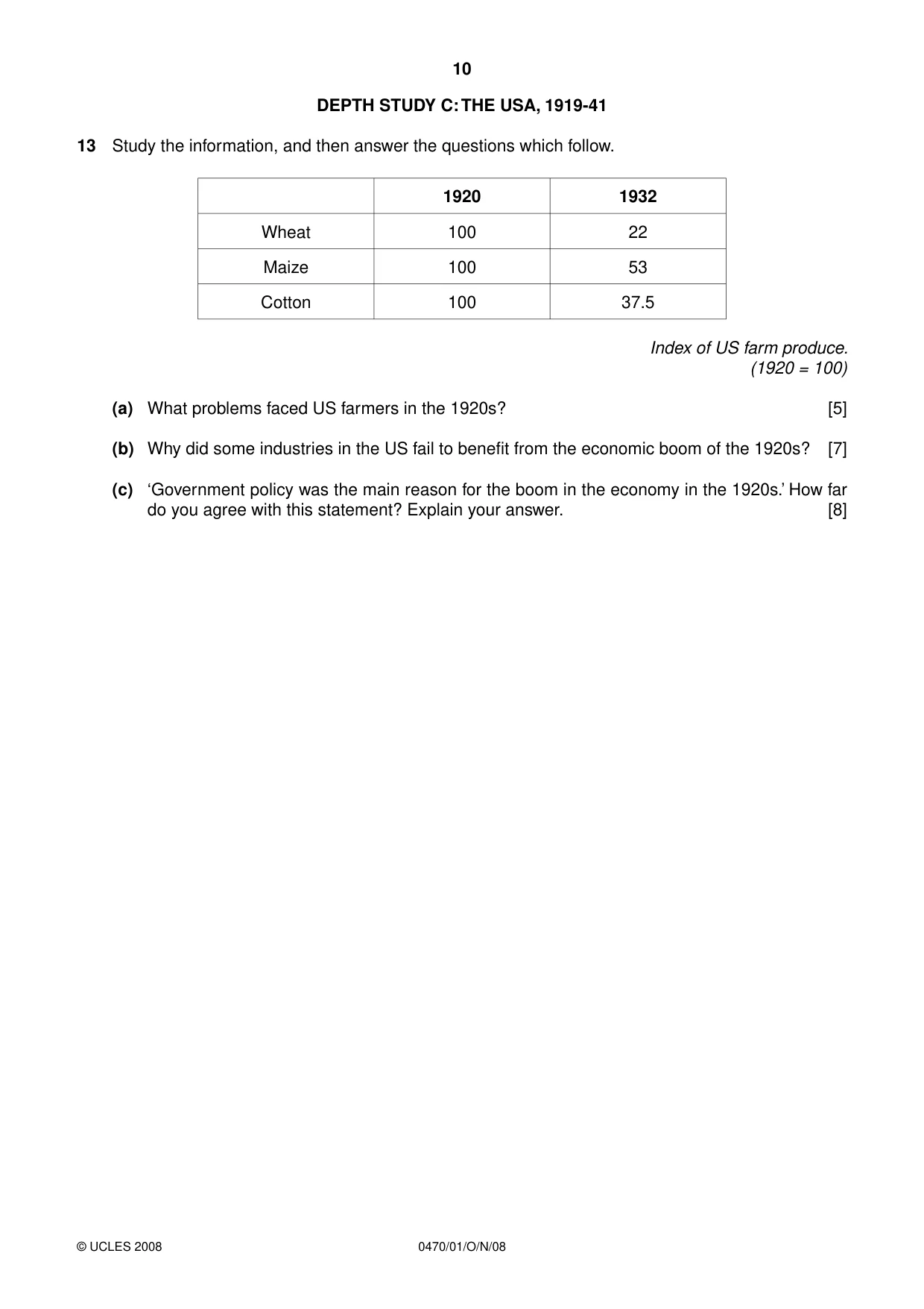 Cambridge IGCSE History 0470 2008 Oct/Nov Paper 1 · Variant 1 question paper, page 10 of 20
