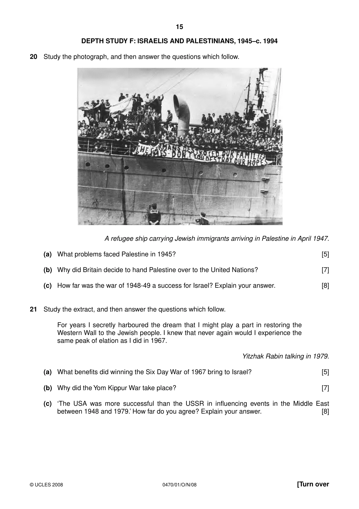 Cambridge IGCSE History 0470 2008 Oct/Nov Paper 1 · Variant 1 question paper, page 15 of 20