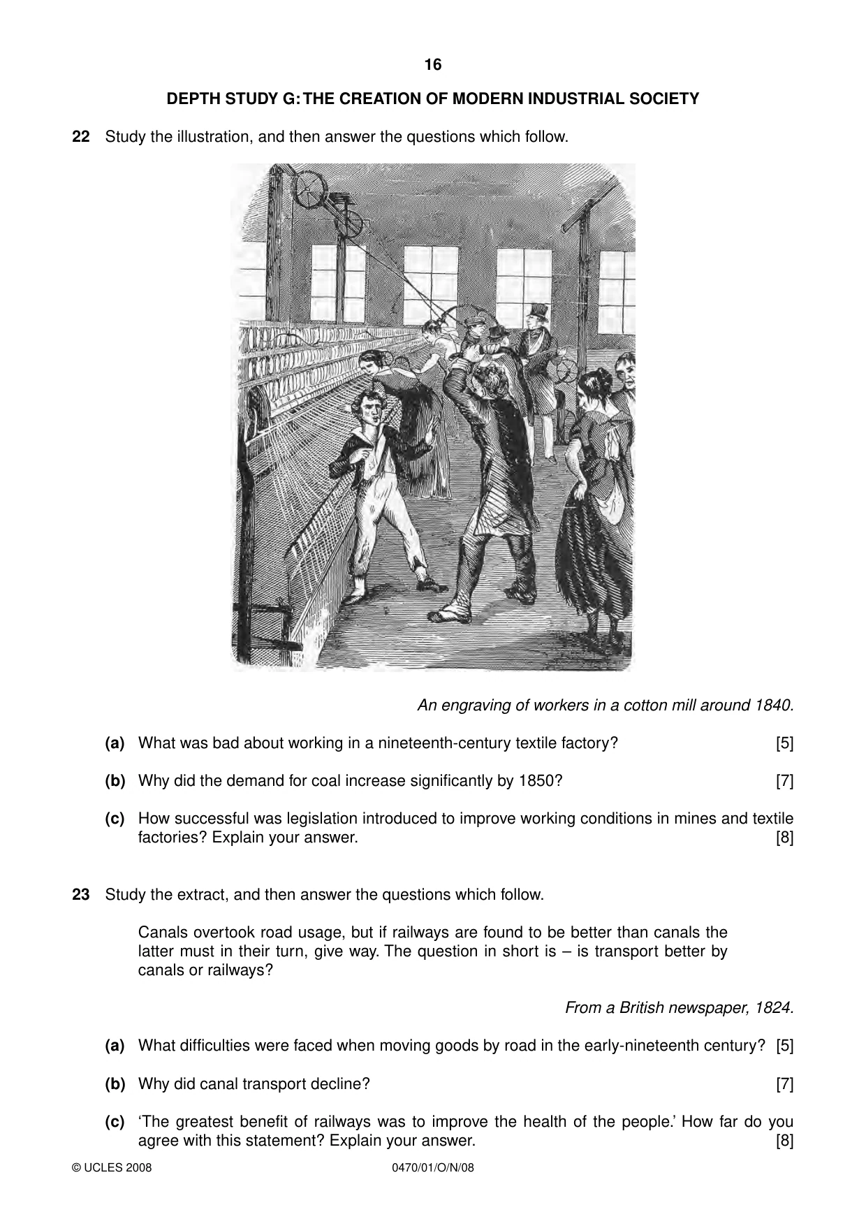Cambridge IGCSE History 0470 2008 Oct/Nov Paper 1 · Variant 1 question paper, page 16 of 20