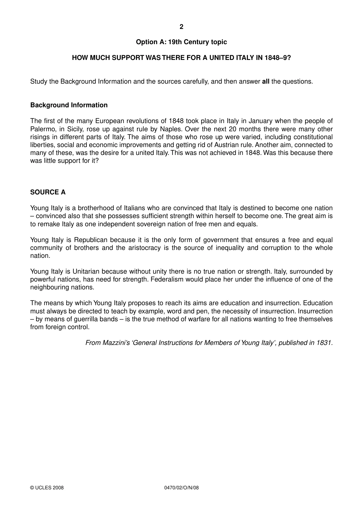 Cambridge IGCSE History 0470 2008 Oct/Nov Paper 2 · Variant 1 question paper, page 2 of 12