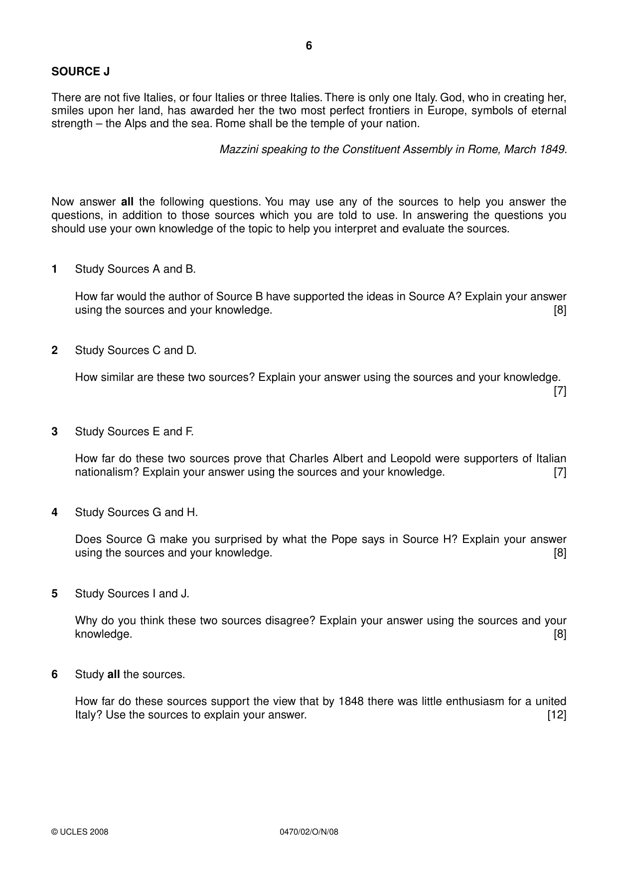 Cambridge IGCSE History 0470 2008 Oct/Nov Paper 2 · Variant 1 question paper, page 6 of 12