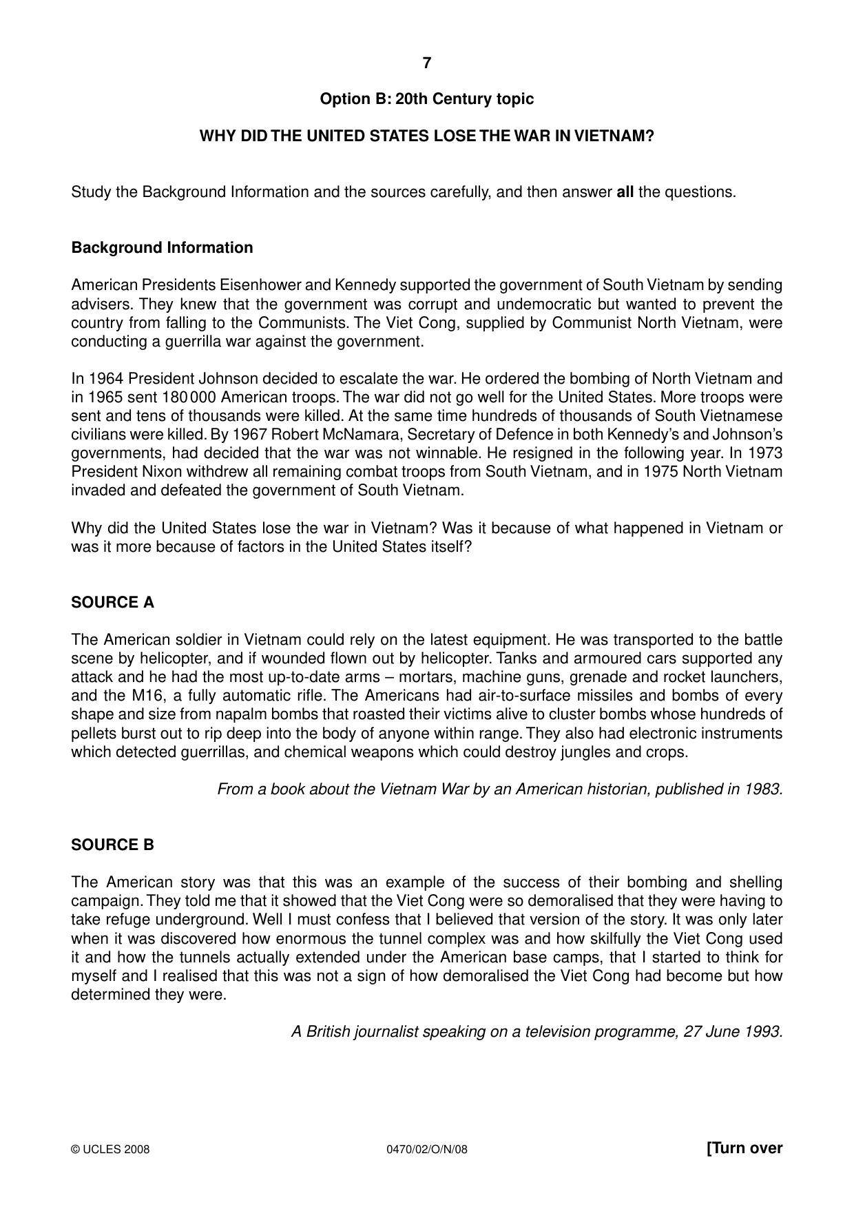 Cambridge IGCSE History 0470 2008 Oct/Nov Paper 2 · Variant 1 question paper, page 7 of 12