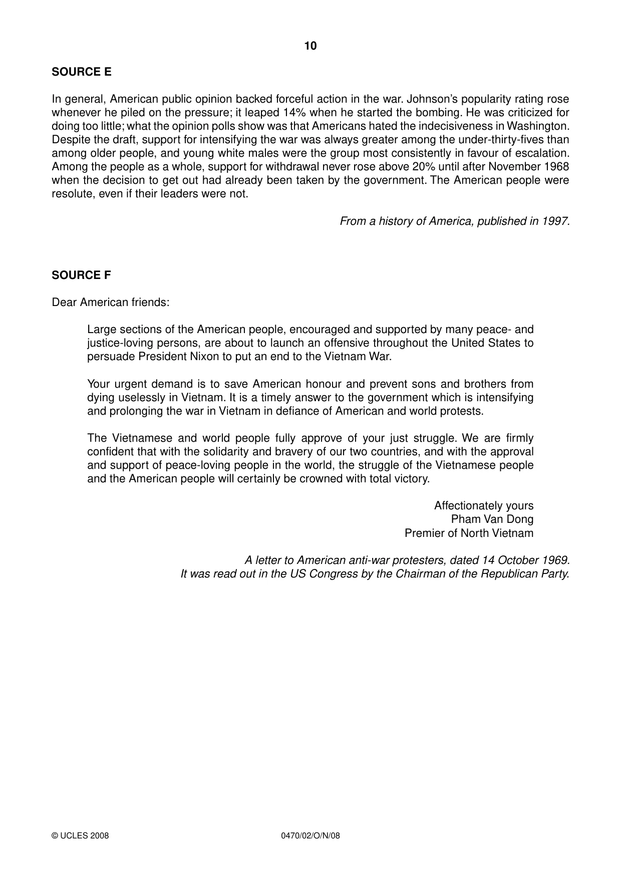 Cambridge IGCSE History 0470 2008 Oct/Nov Paper 2 · Variant 1 question paper, page 10 of 12