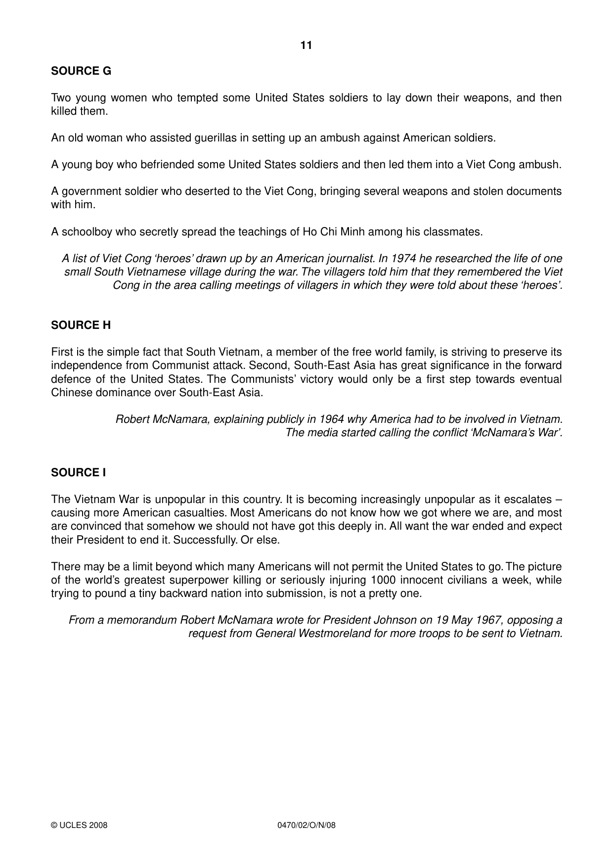 Cambridge IGCSE History 0470 2008 Oct/Nov Paper 2 · Variant 1 question paper, page 11 of 12