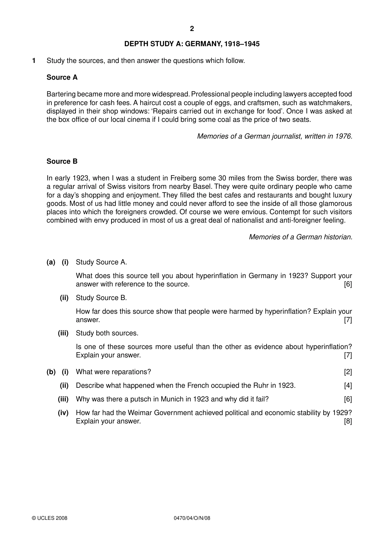 Cambridge IGCSE History 0470 2008 Oct/Nov Paper 4 · Variant 1 question paper, page 2 of 12