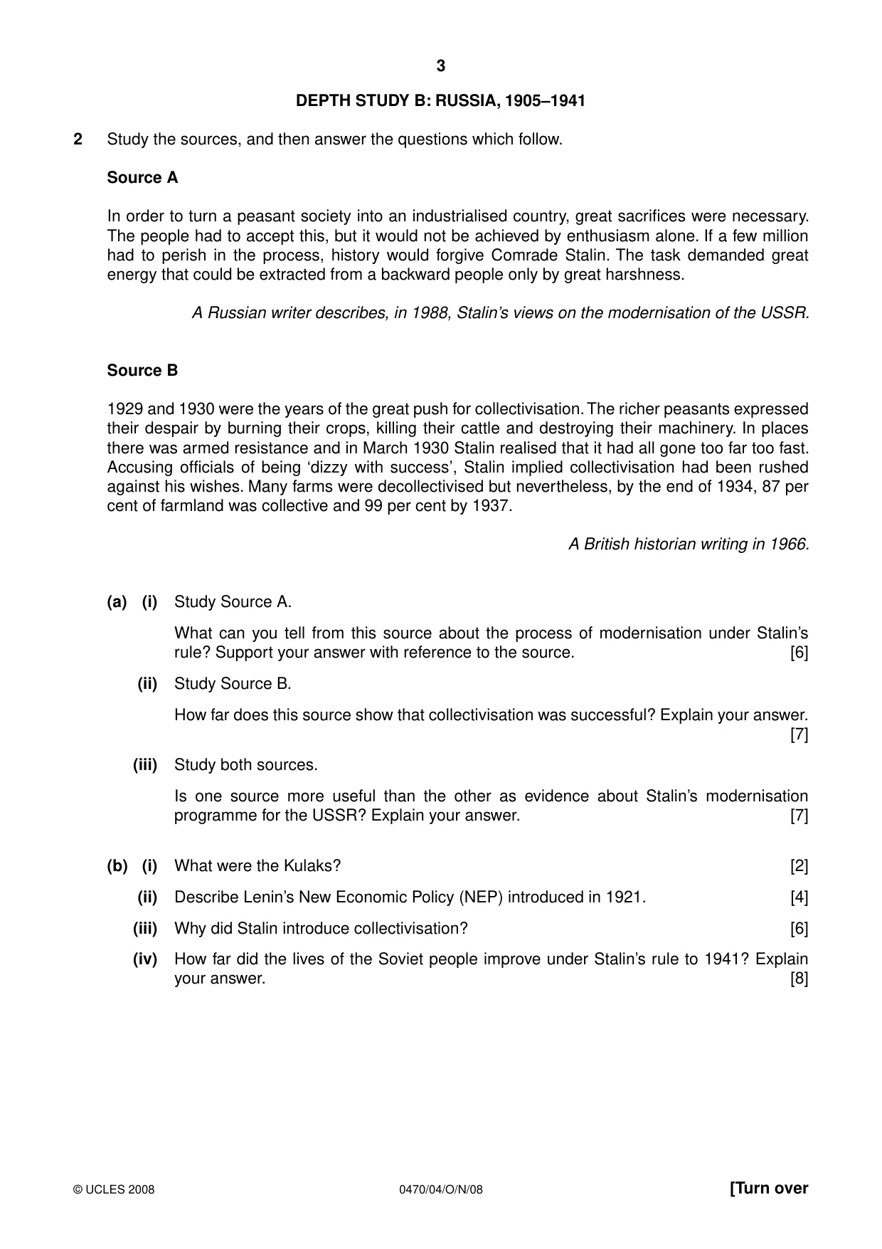 Cambridge IGCSE History 0470 2008 Oct/Nov Paper 4 · Variant 1 question paper, page 3 of 12
