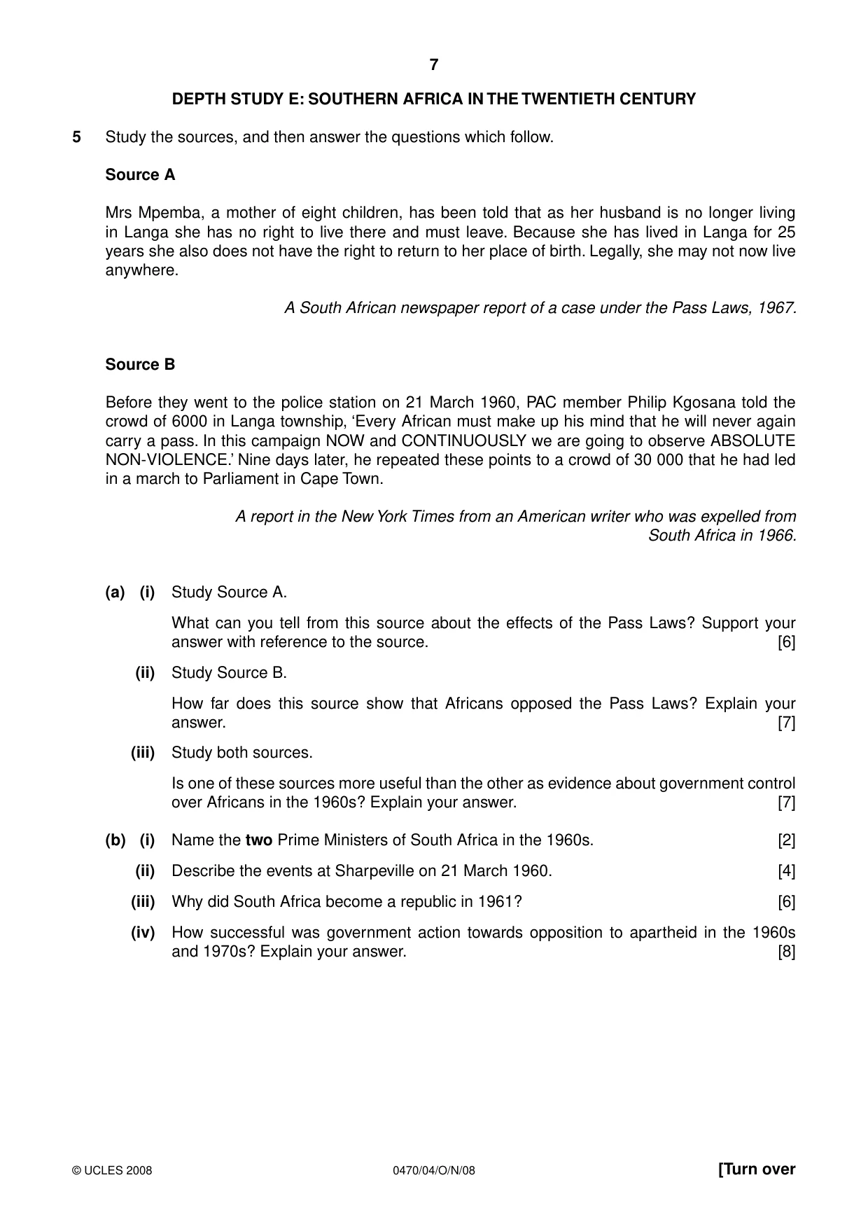 Cambridge IGCSE History 0470 2008 Oct/Nov Paper 4 · Variant 1 question paper, page 7 of 12