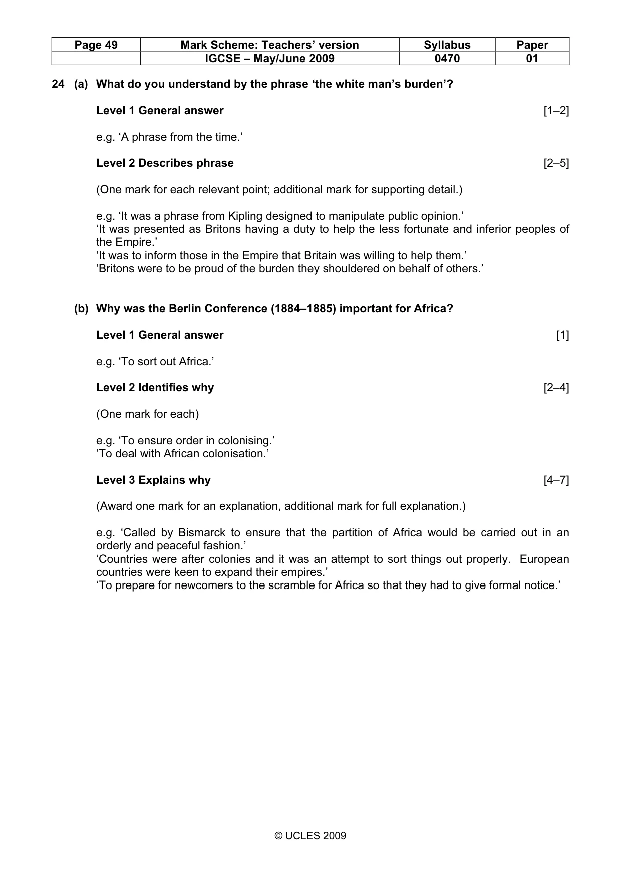 Mark scheme, page 49 of 52
