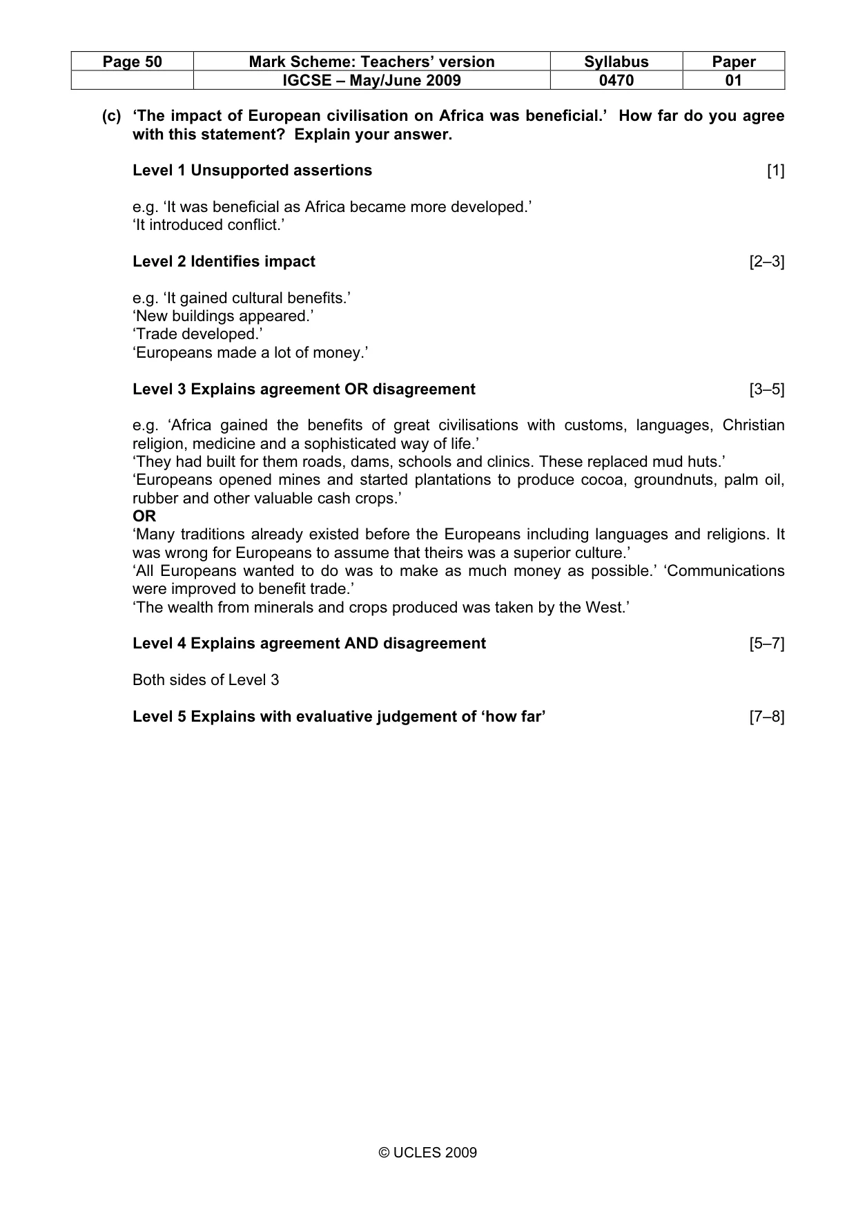 Mark scheme, page 50 of 52