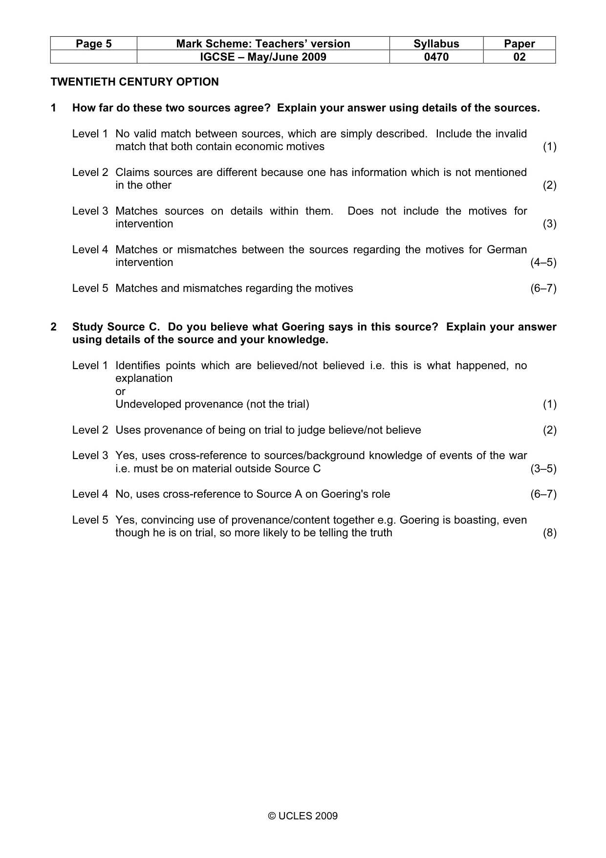 Mark scheme, page 5 of 7