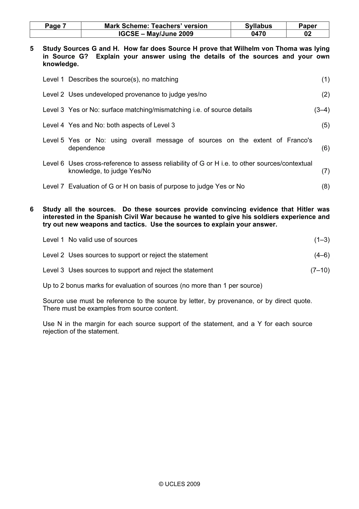 Mark scheme, page 7 of 7