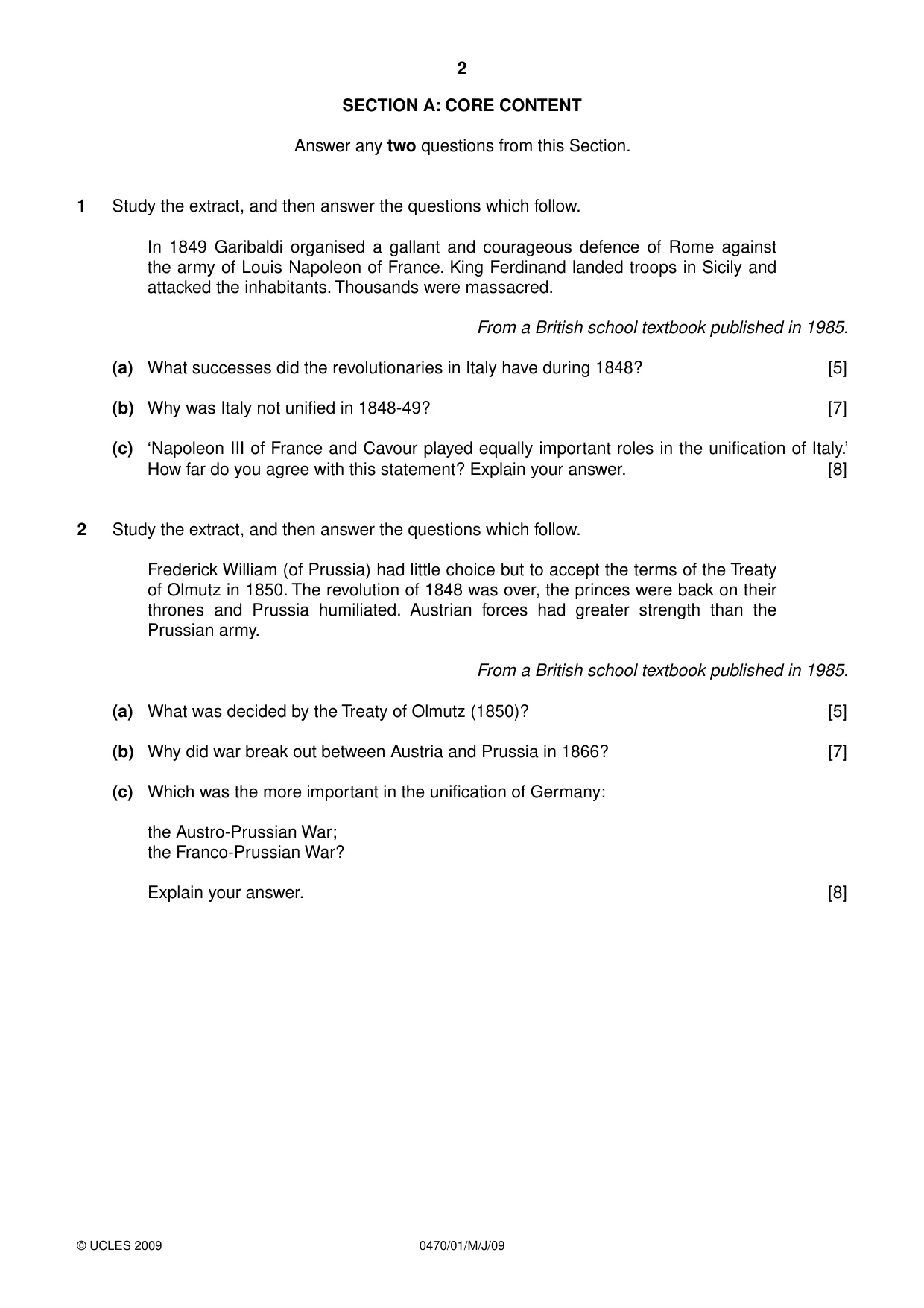 Cambridge IGCSE History 0470 2009 May/June Paper 1 · Variant 1 question paper, page 2 of 20