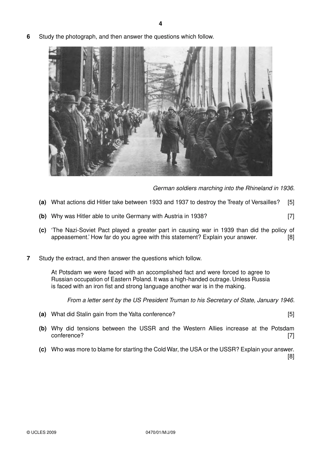 Cambridge IGCSE History 0470 2009 May/June Paper 1 · Variant 1 question paper, page 4 of 20