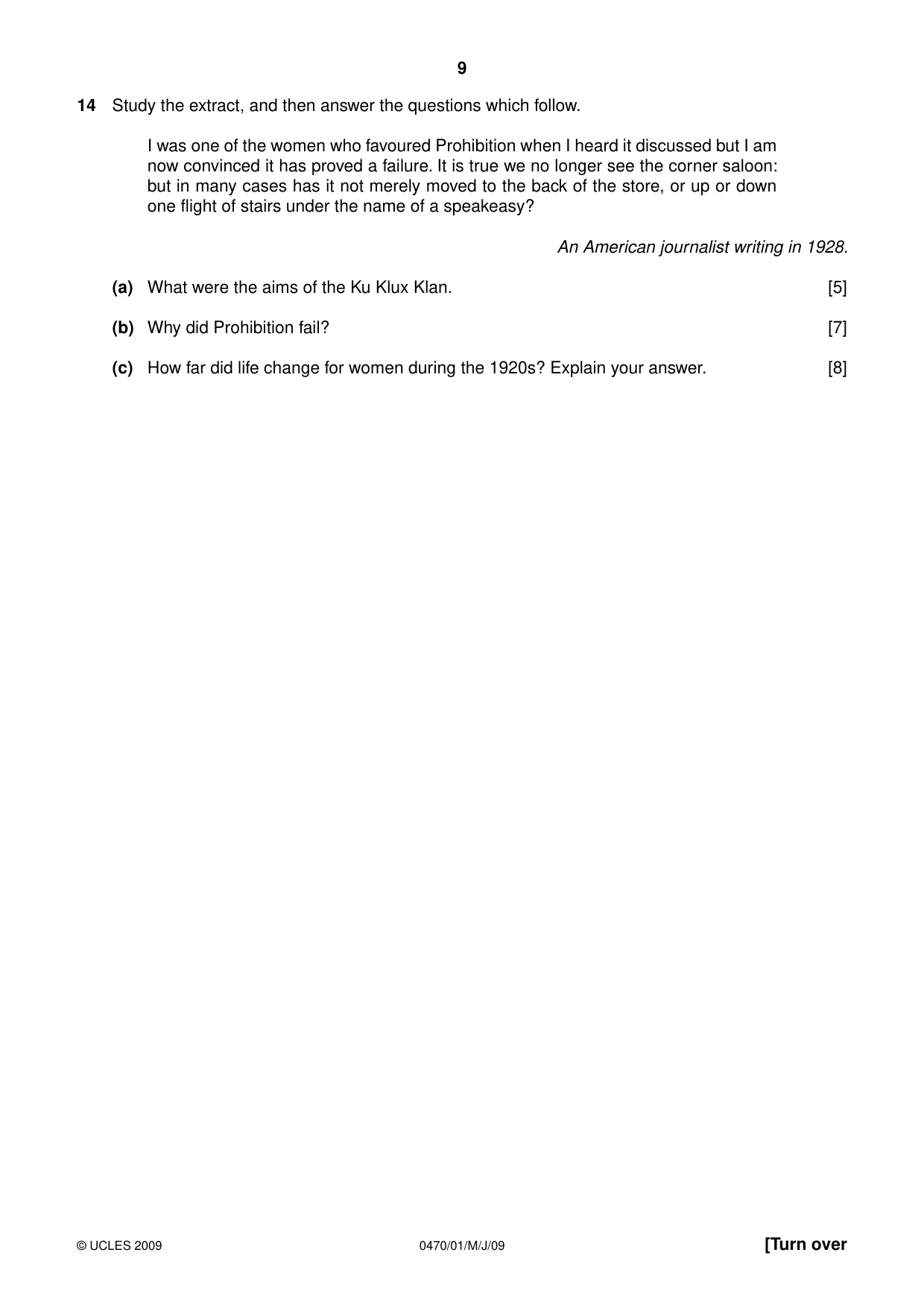 Cambridge IGCSE History 0470 2009 May/June Paper 1 · Variant 1 question paper, page 9 of 20