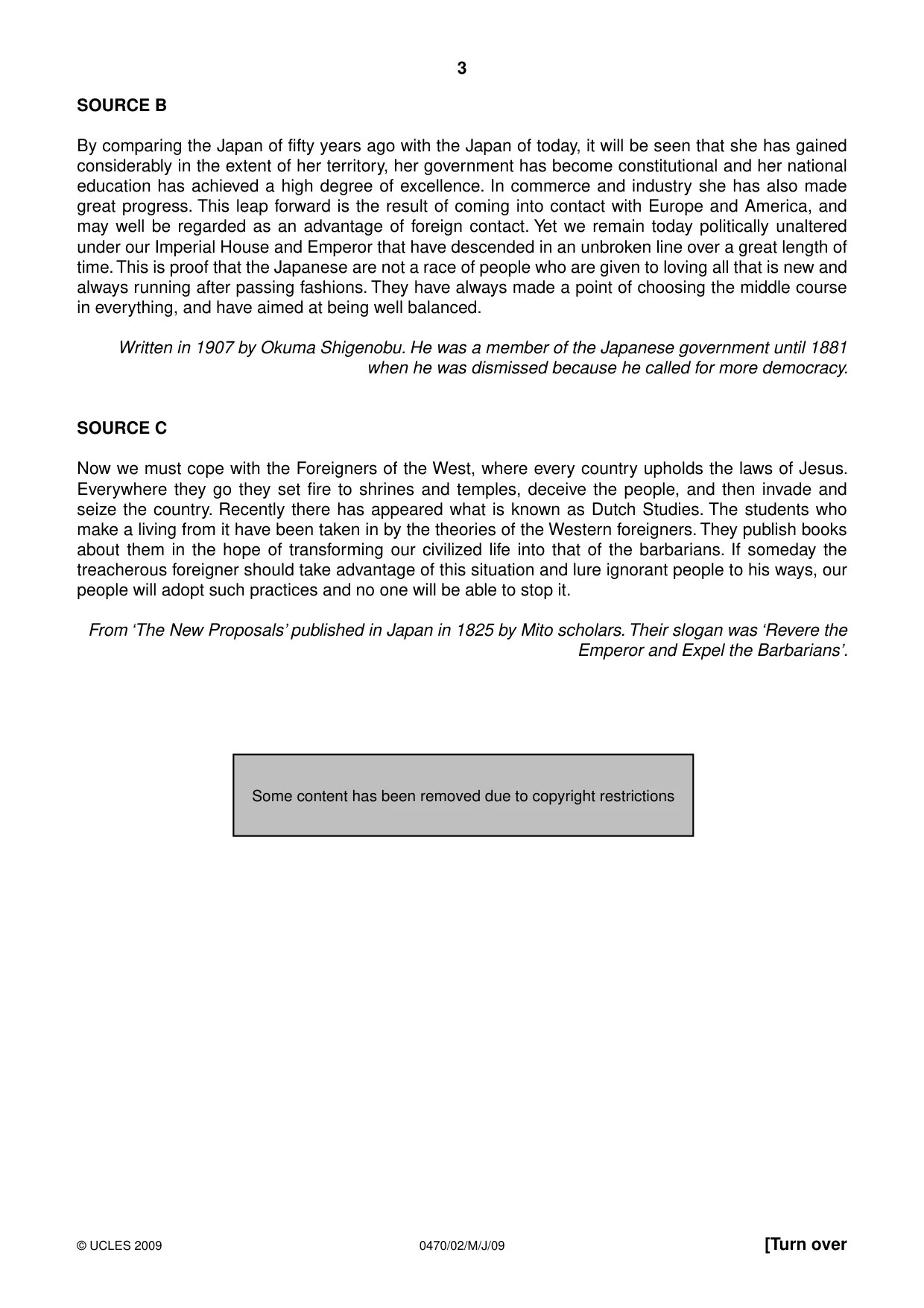 Cambridge IGCSE History 0470 2009 May/June Paper 2 · Variant 1 question paper, page 3 of 12