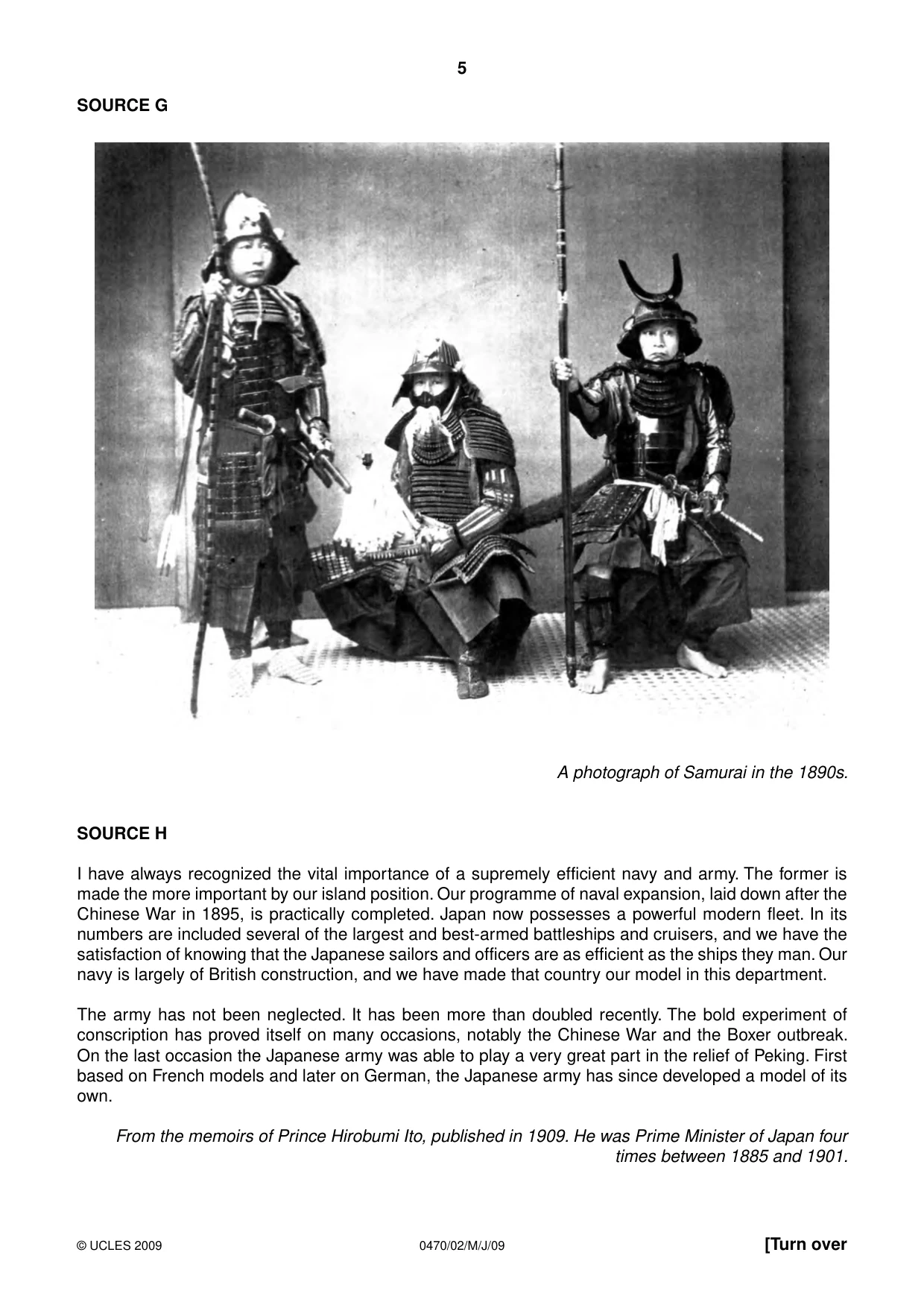 Cambridge IGCSE History 0470 2009 May/June Paper 2 · Variant 1 question paper, page 5 of 12