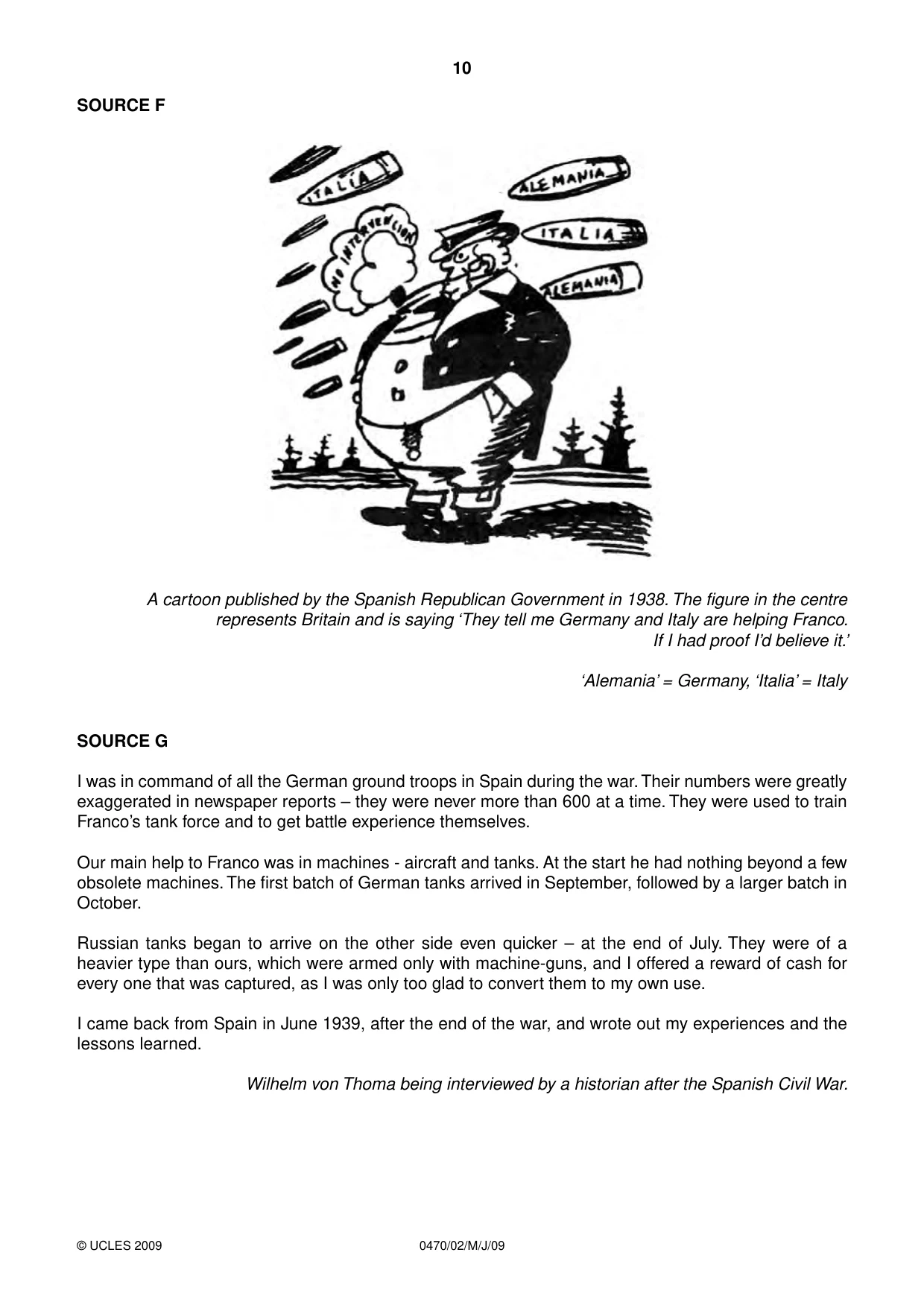 Cambridge IGCSE History 0470 2009 May/June Paper 2 · Variant 1 question paper, page 10 of 12