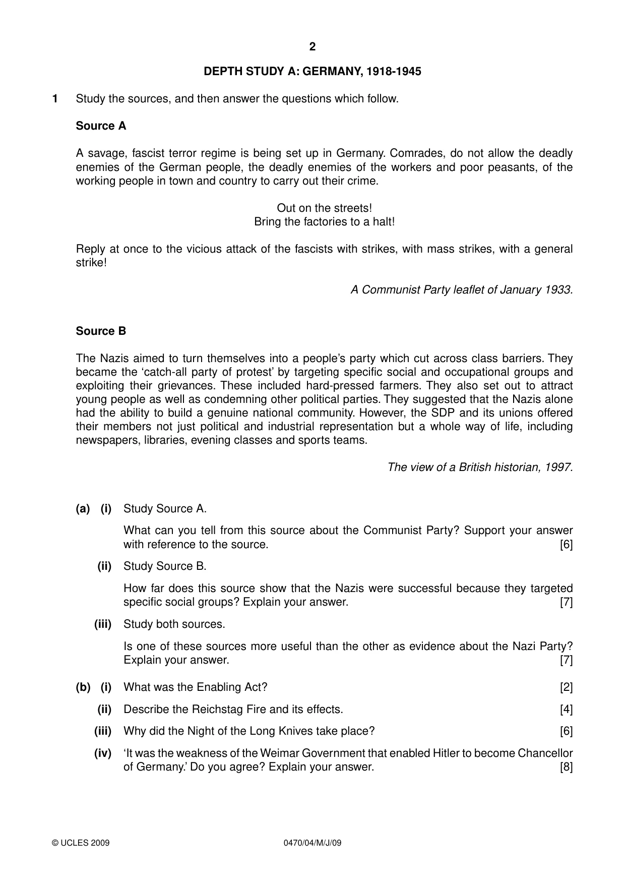 Cambridge IGCSE History 0470 2009 May/June Paper 4 · Variant 1 question paper, page 2 of 12