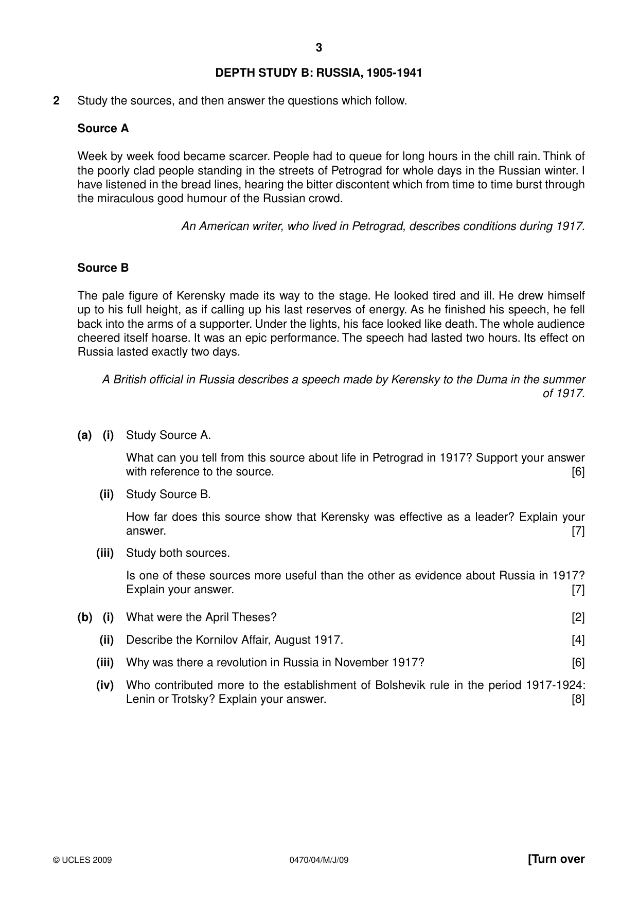 Cambridge IGCSE History 0470 2009 May/June Paper 4 · Variant 1 question paper, page 3 of 12