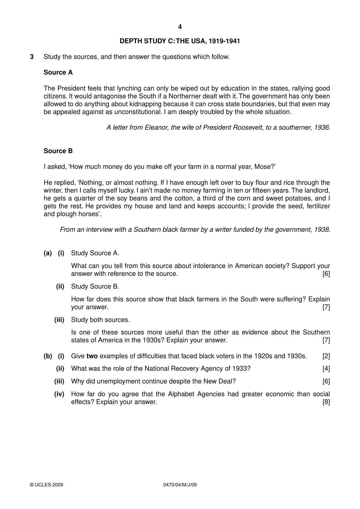 Cambridge IGCSE History 0470 2009 May/June Paper 4 · Variant 1 question paper, page 4 of 12