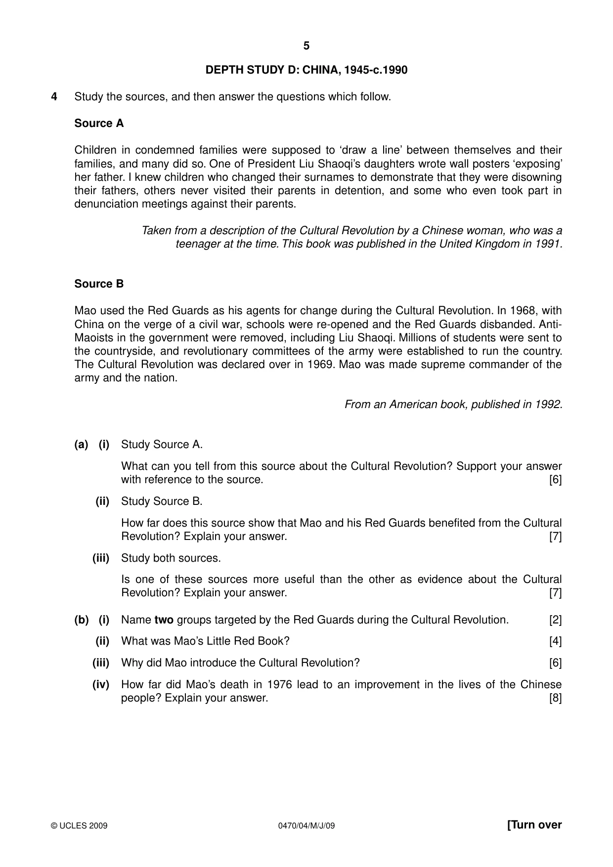 Cambridge IGCSE History 0470 2009 May/June Paper 4 · Variant 1 question paper, page 5 of 12