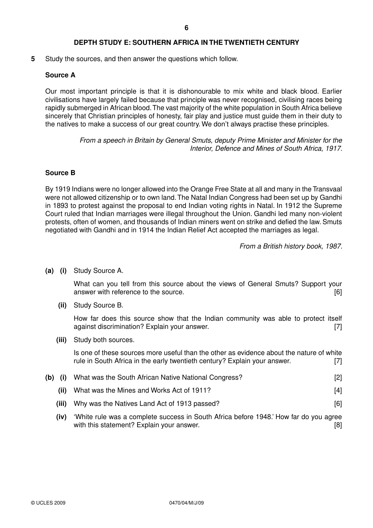 Cambridge IGCSE History 0470 2009 May/June Paper 4 · Variant 1 question paper, page 6 of 12