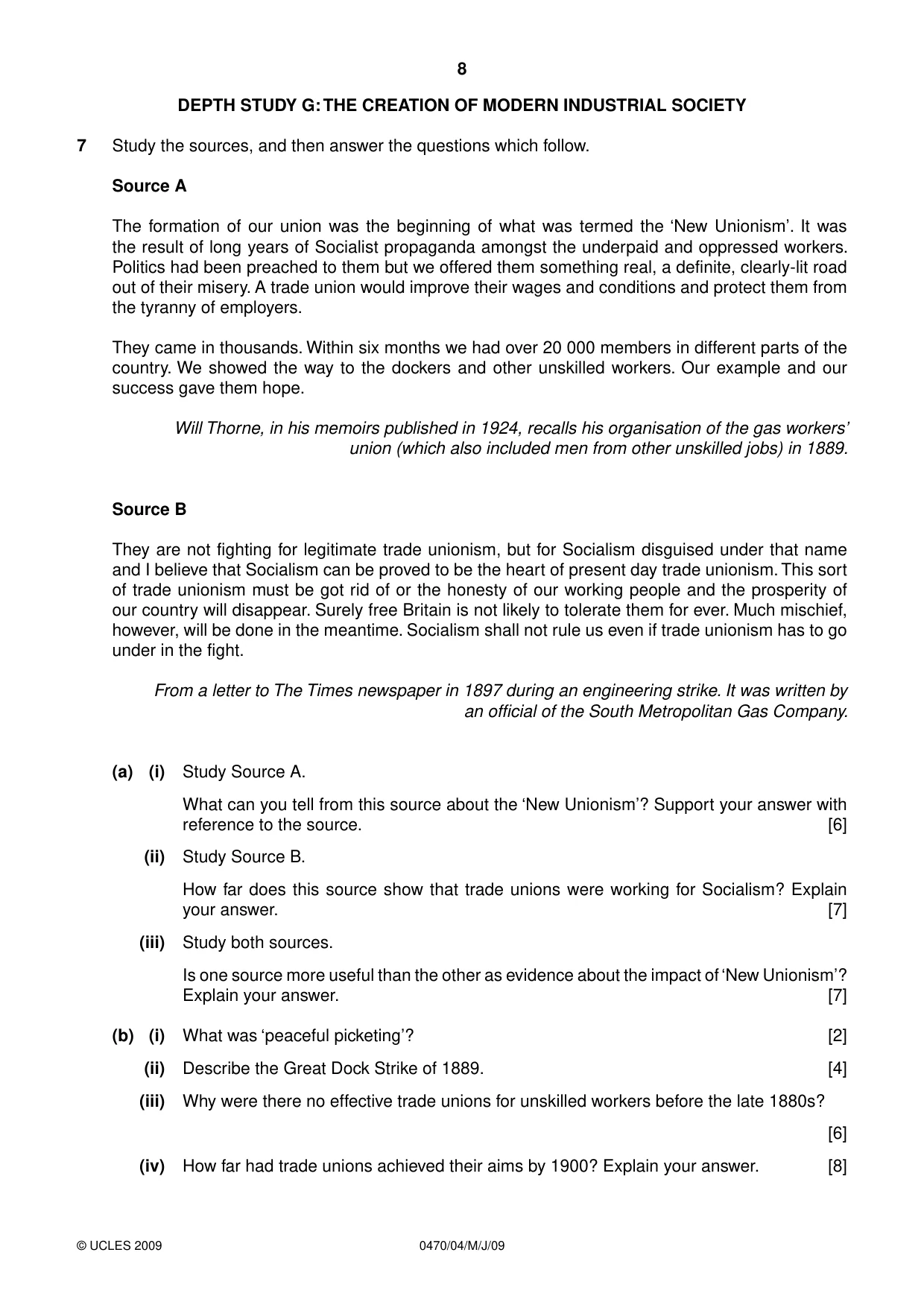 Cambridge IGCSE History 0470 2009 May/June Paper 4 · Variant 1 question paper, page 8 of 12